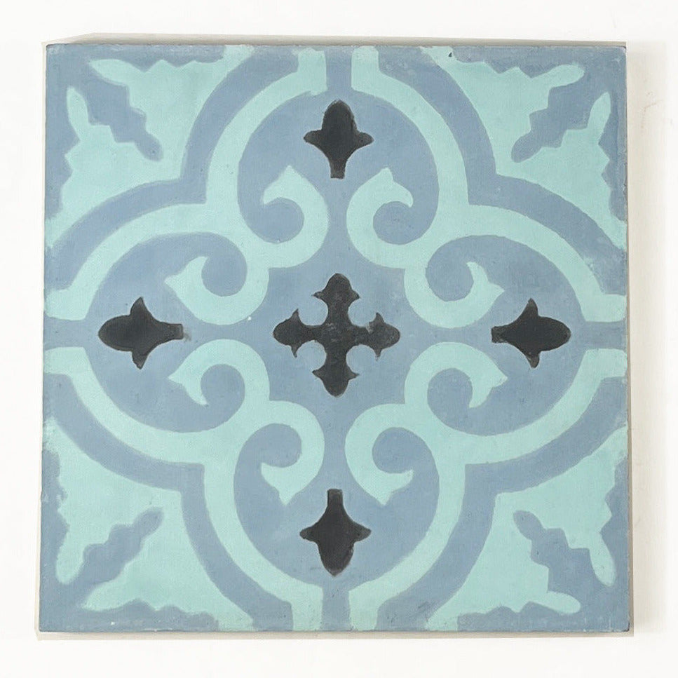 Medina (Cornflower + Chambray + Noir) Cement Tile