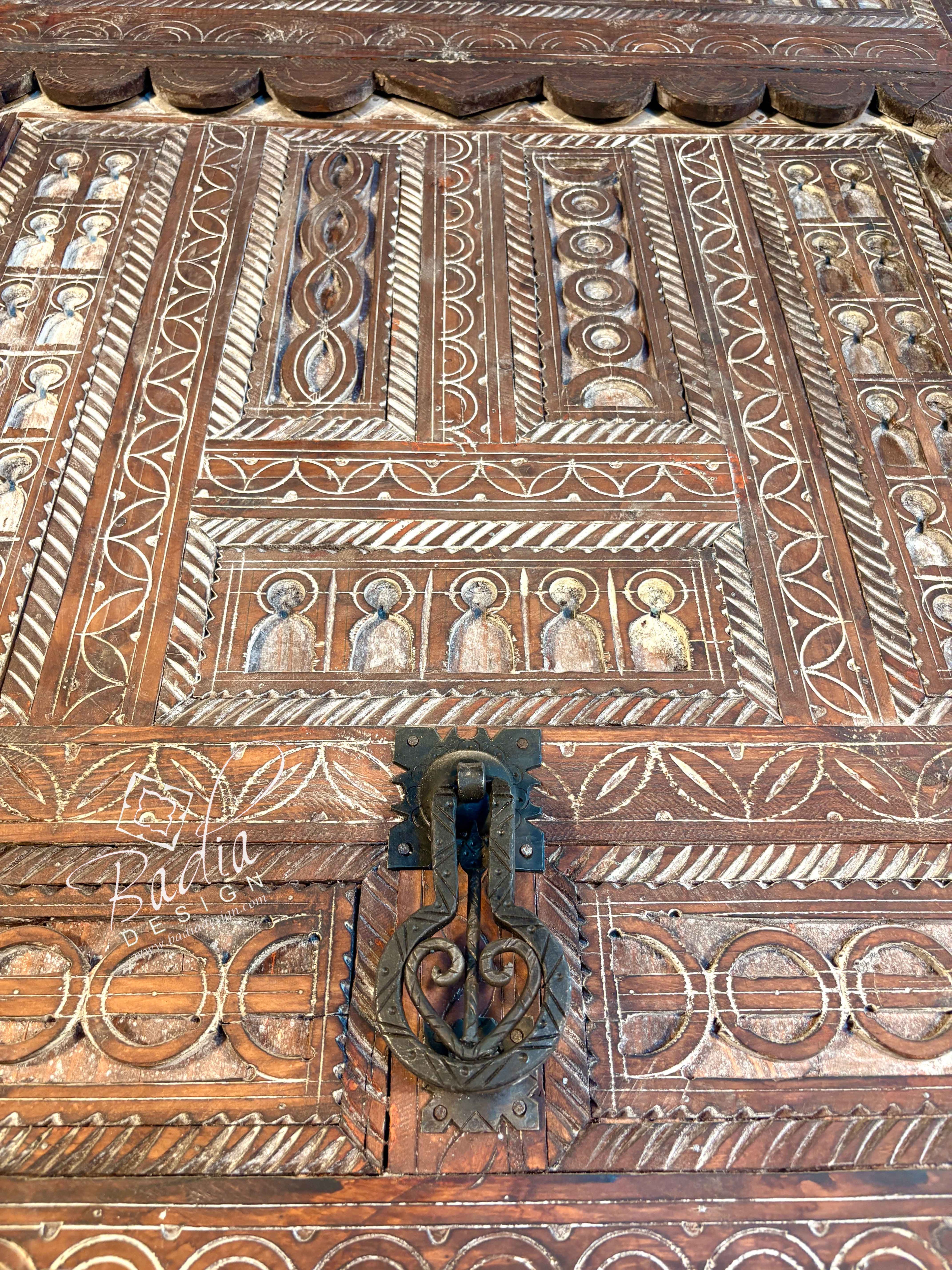 Traditional Wooden Door with Detailed Hand Carved Motifs
