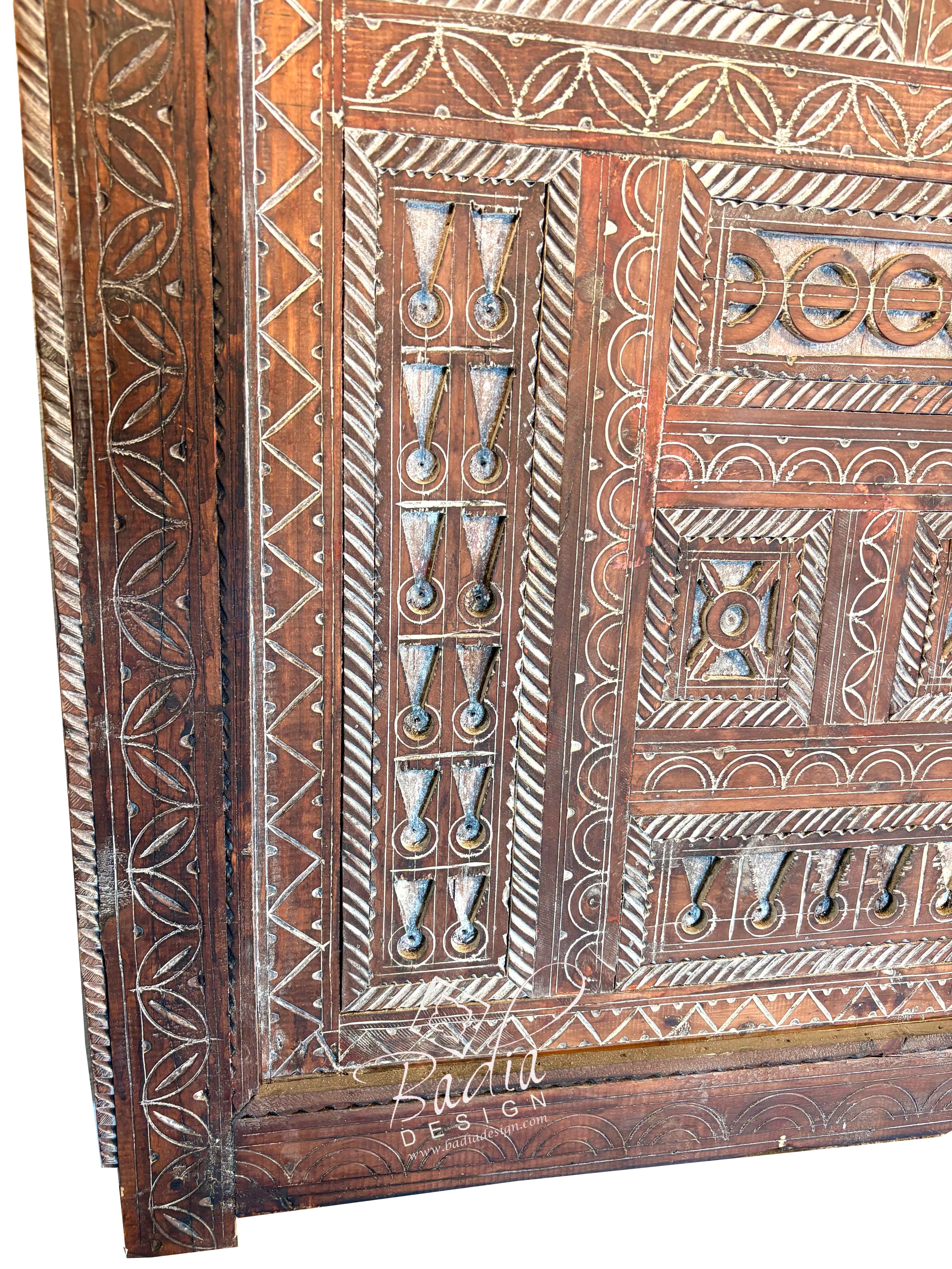 Traditional Wooden Door with Detailed Hand Carved Motifs