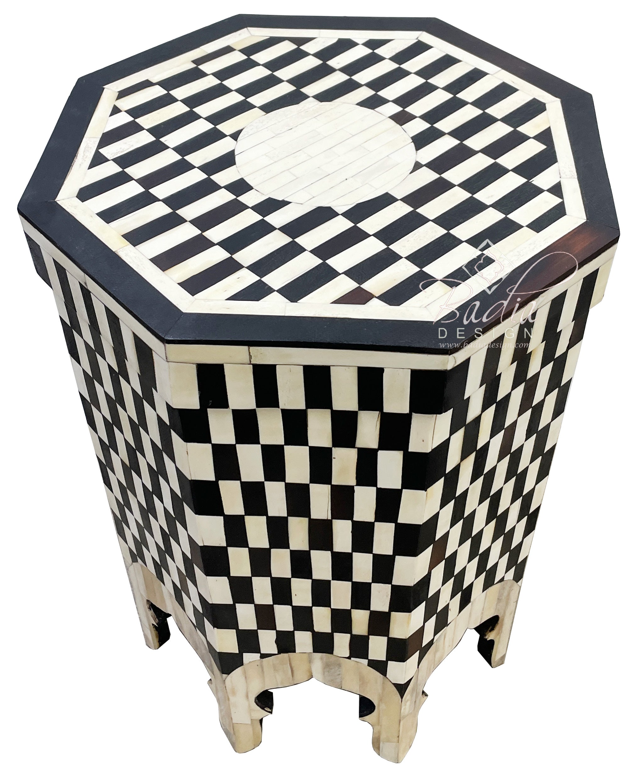 Black and White Camel Bone Inlay Side Table - MOP-ST147