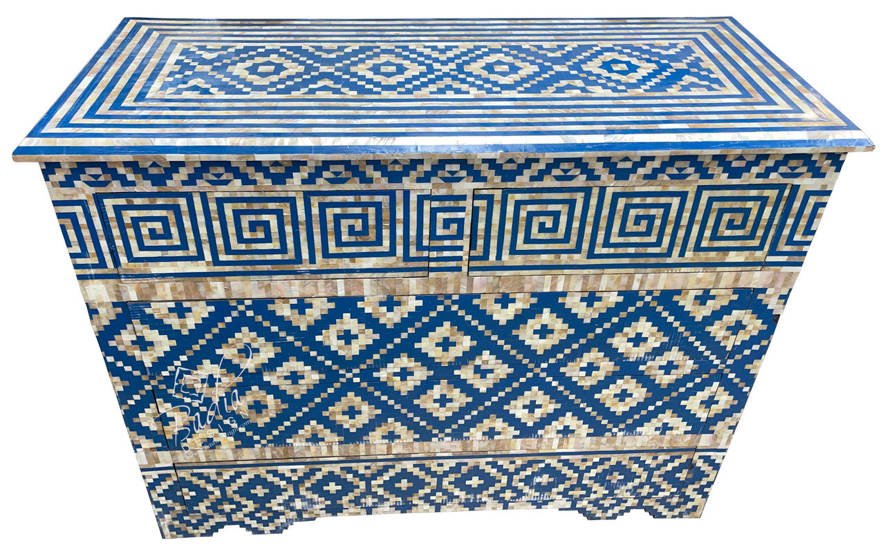 Blue Mother of Pearl Inlay Dresser with 5 Drawers