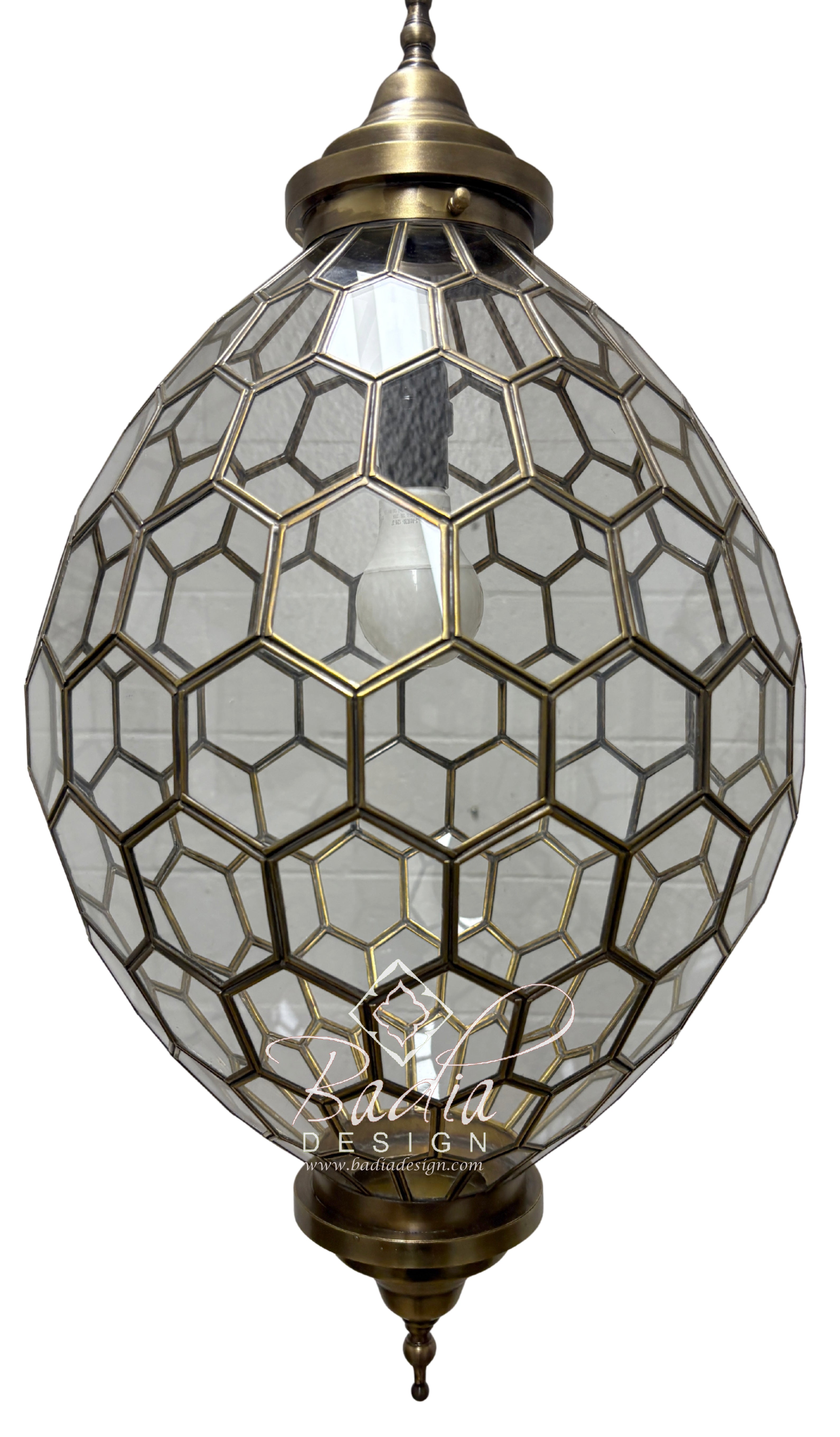 Moroccan Brass Frame Clear Glass Hanging Light Fixture