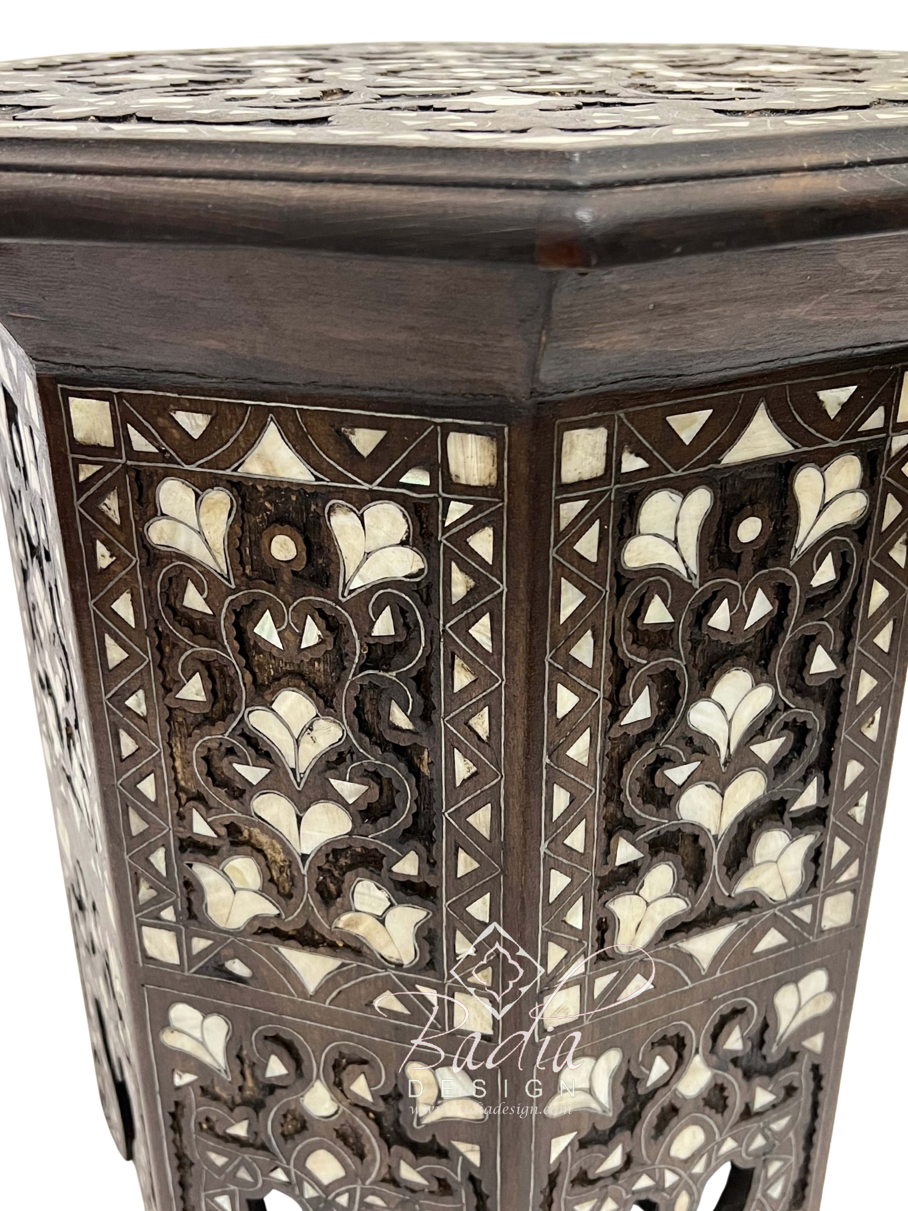 Dark Stained Side Table with Mother of Pearl Inlay