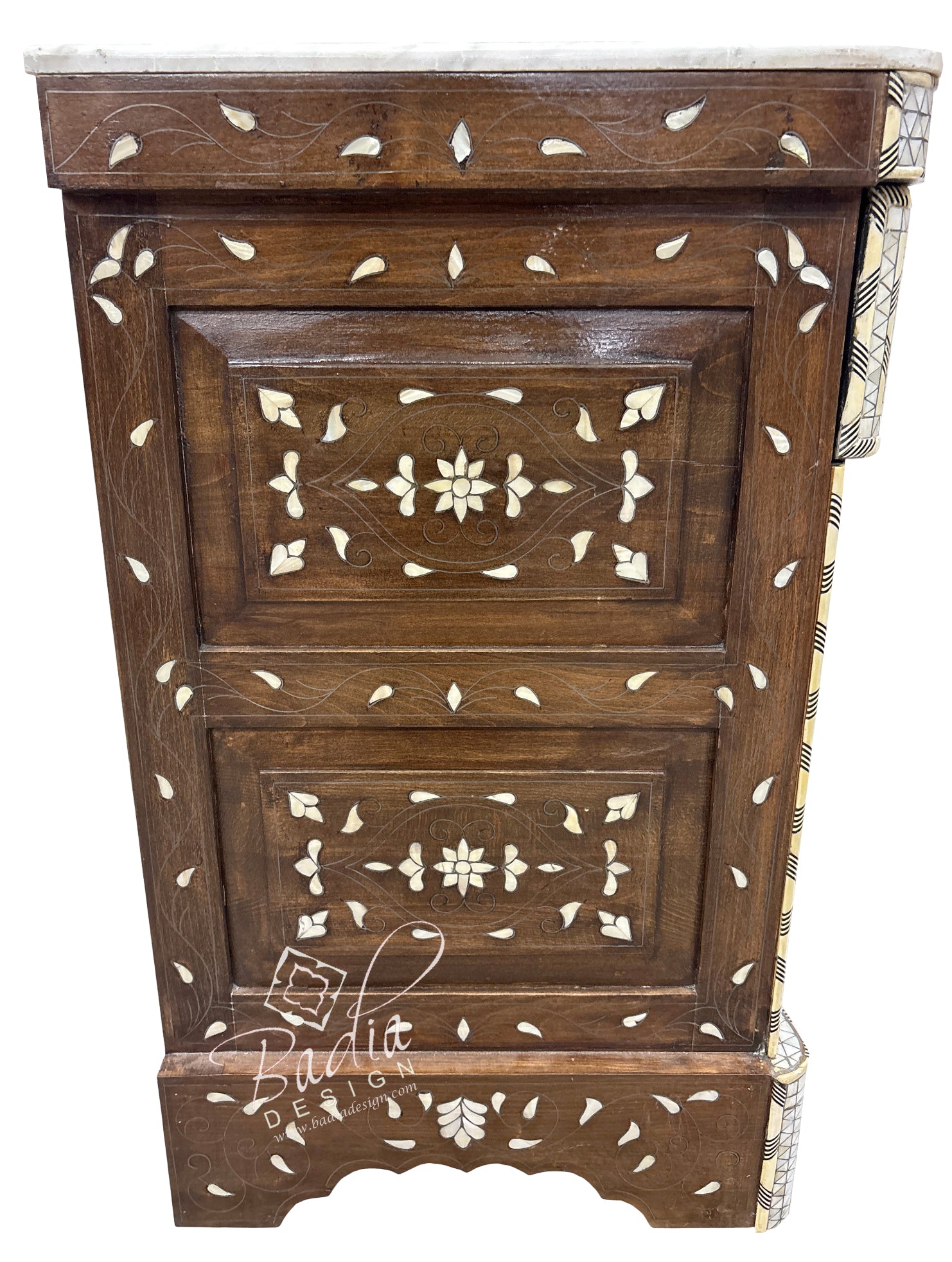 White Mother of Pearl Inlay Three-Drawer Dresser