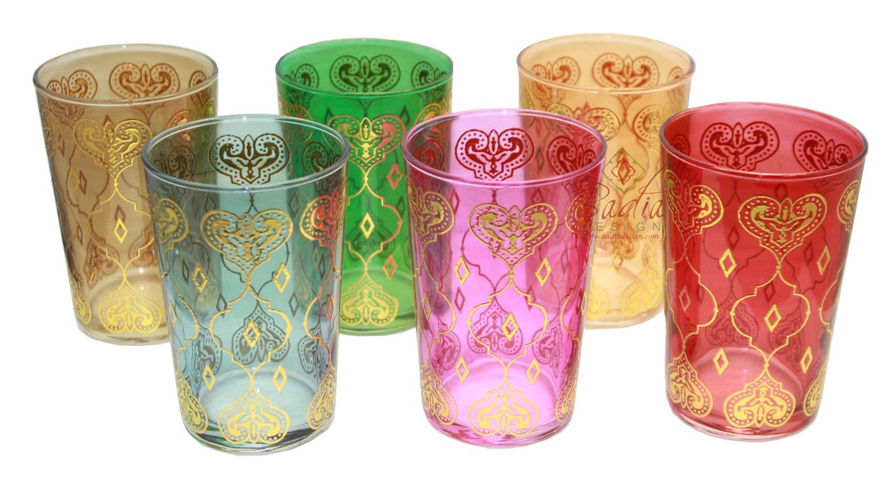 Multi-Color Moroccan Gold Motif Tea Glass Set