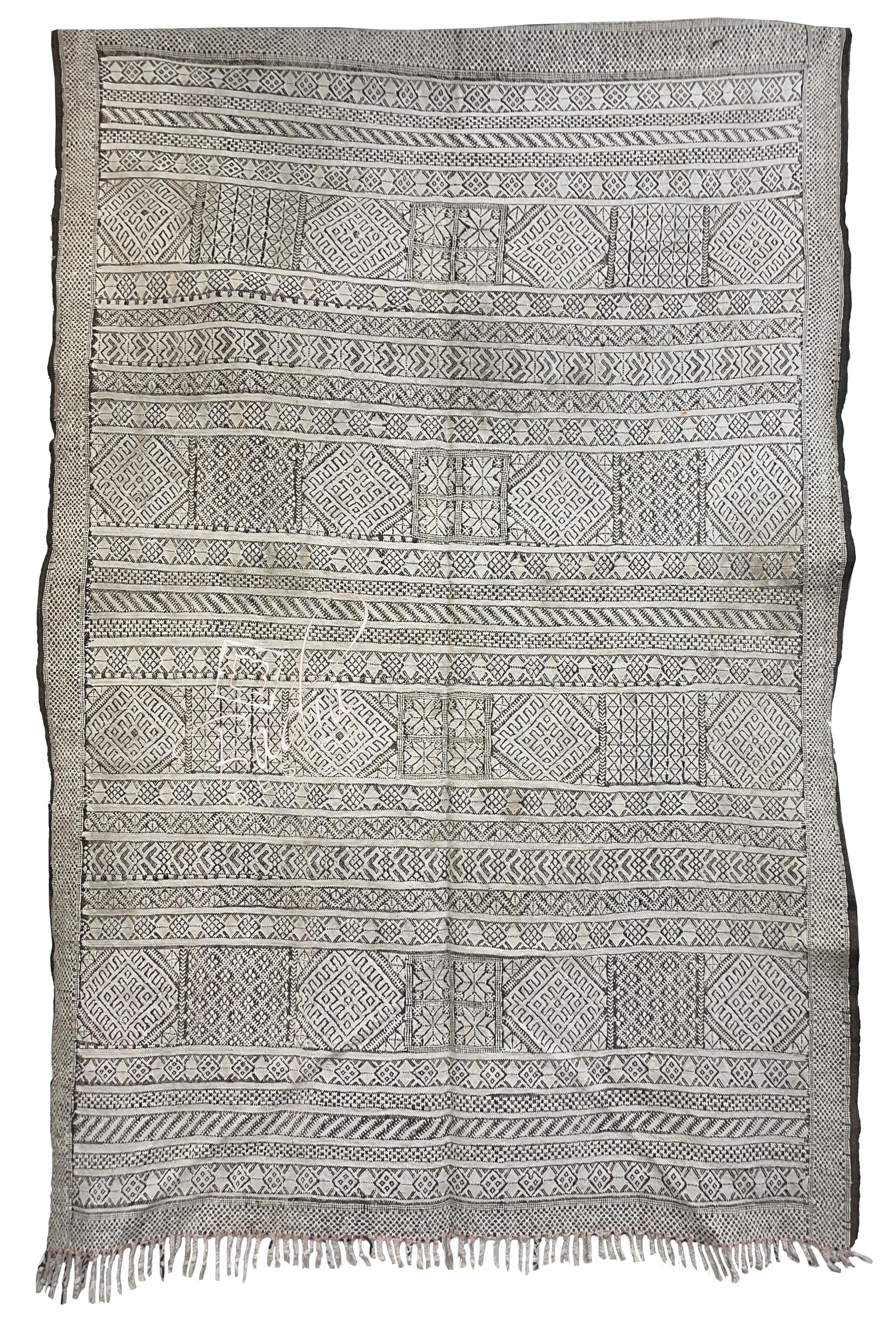 Gray Moroccan Kilim Rug with Tribal Designs