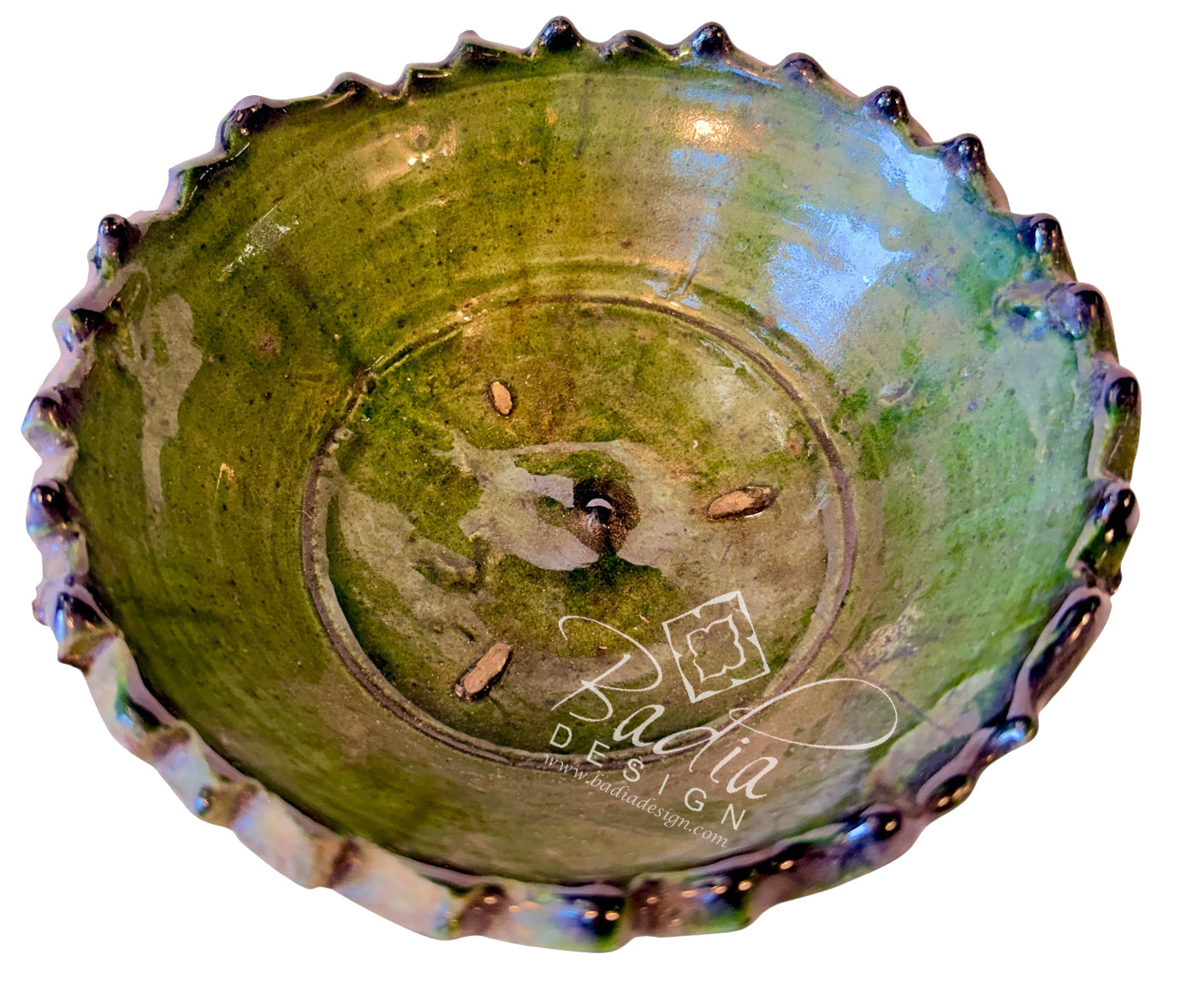 Green Tamegroute Pedestal Bowl with Scalloped Rim