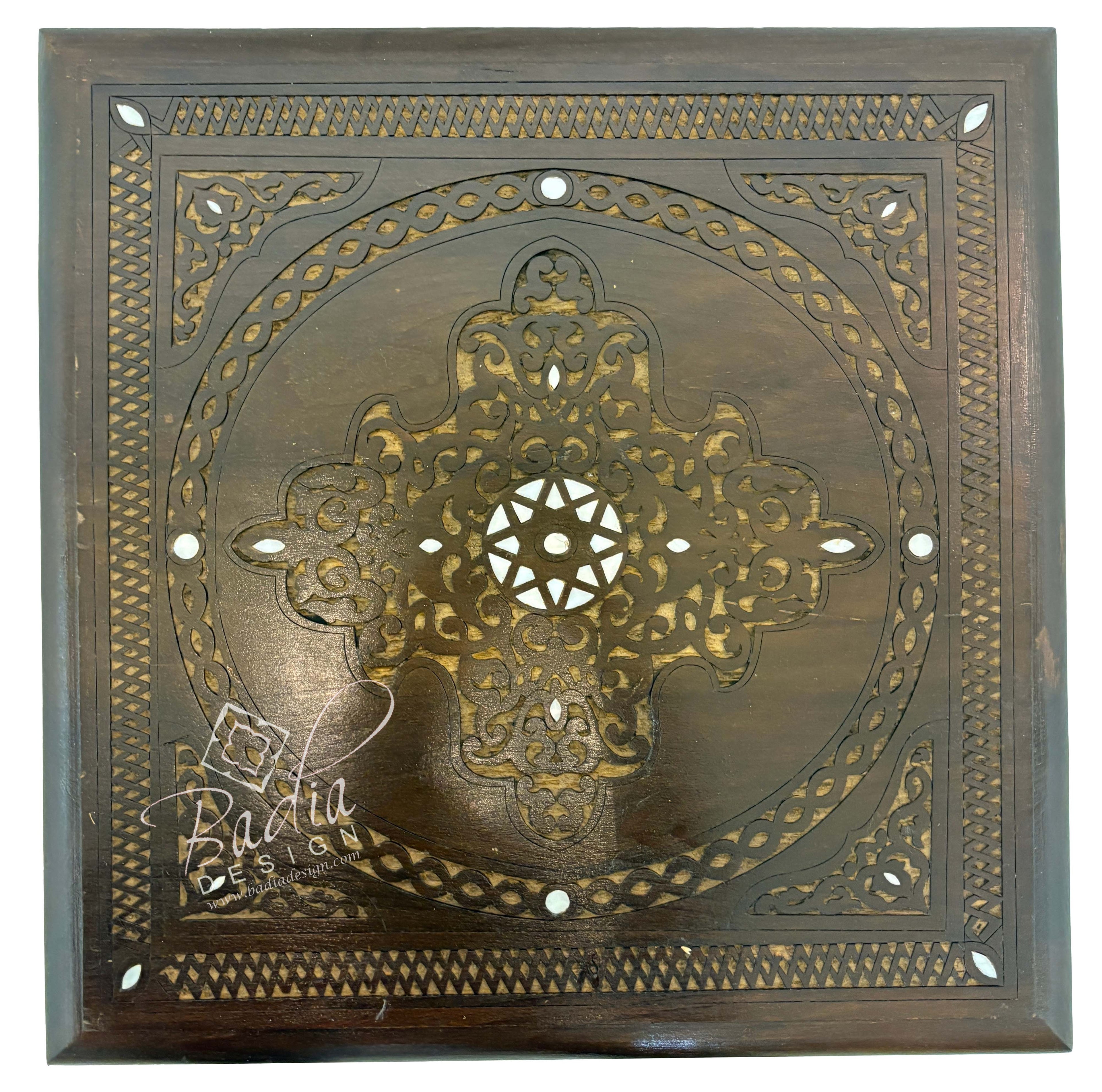 Wooden Square Coffee Table with Mother of Pearl Accents