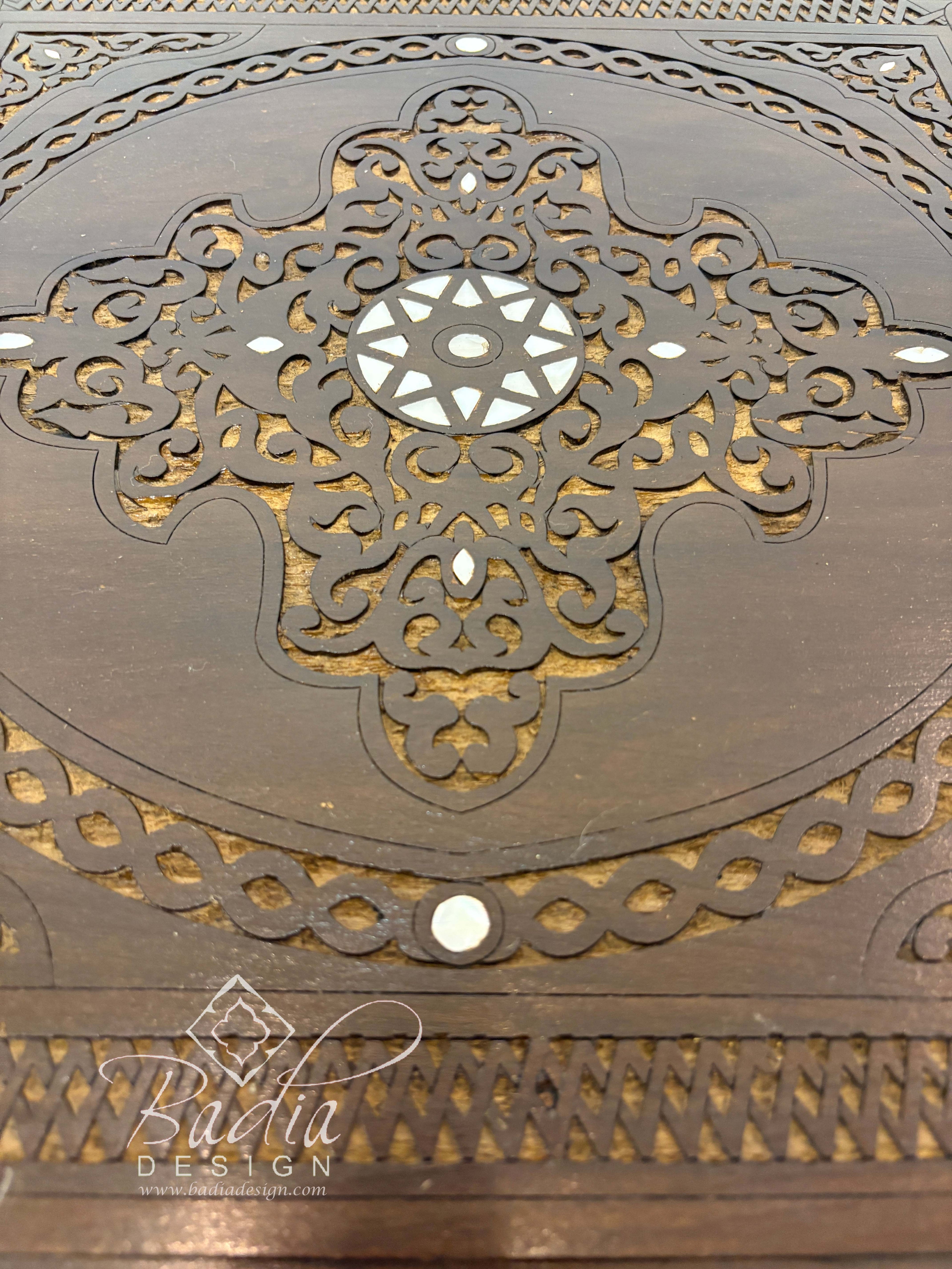 Wooden Square Coffee Table with Mother of Pearl Accents