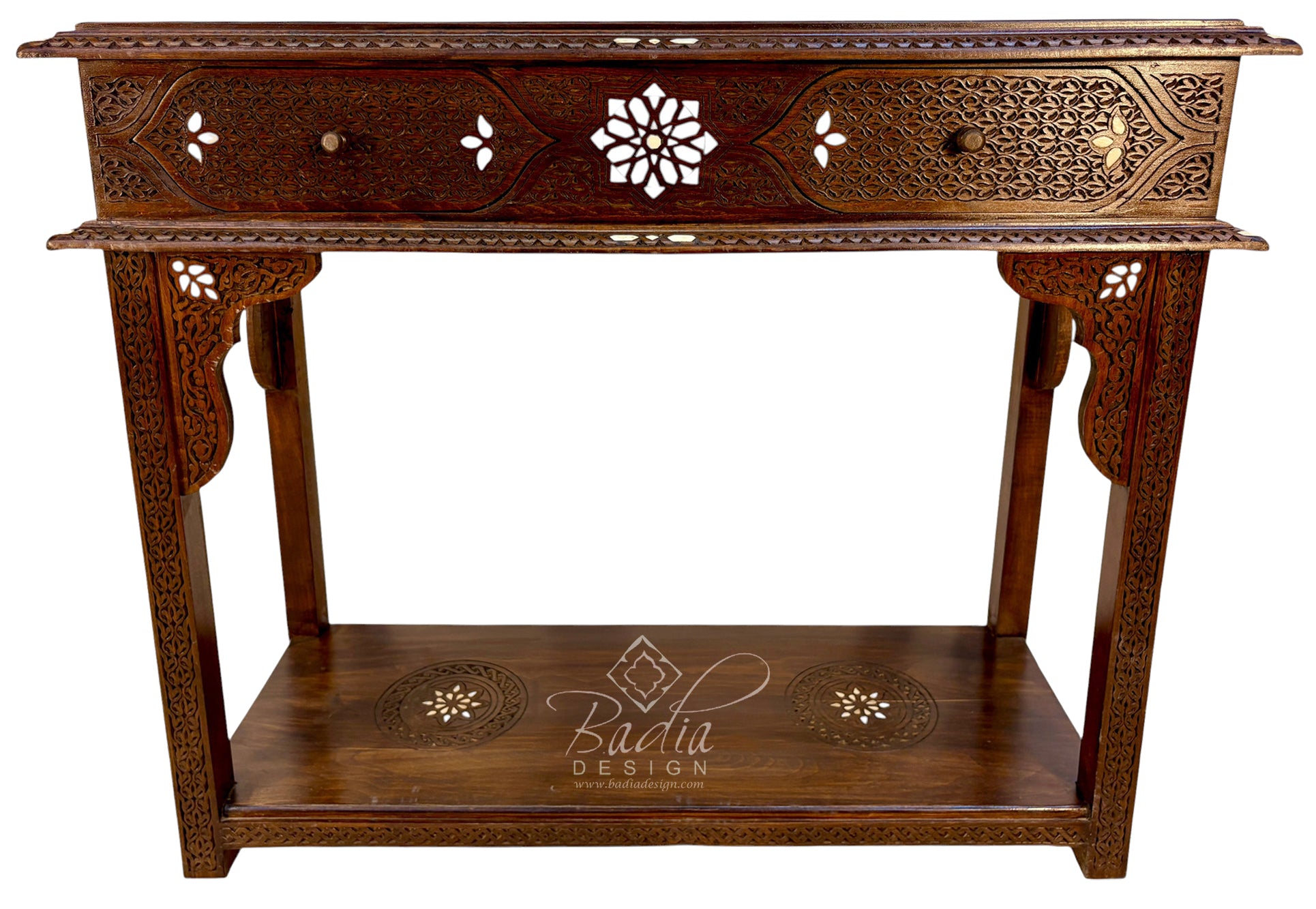Hand carved Moroccan console with bone inlay