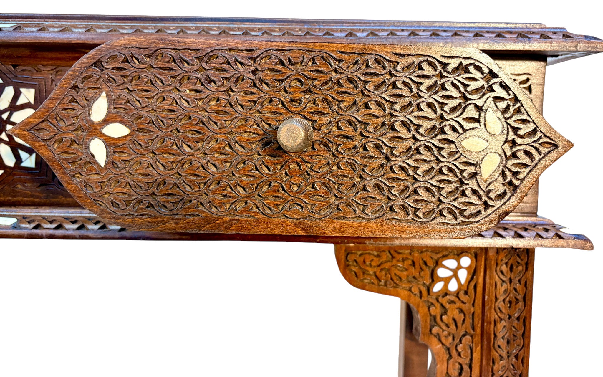 Hand-Carved Wooden Console with Mother-of-Pearl Inlay