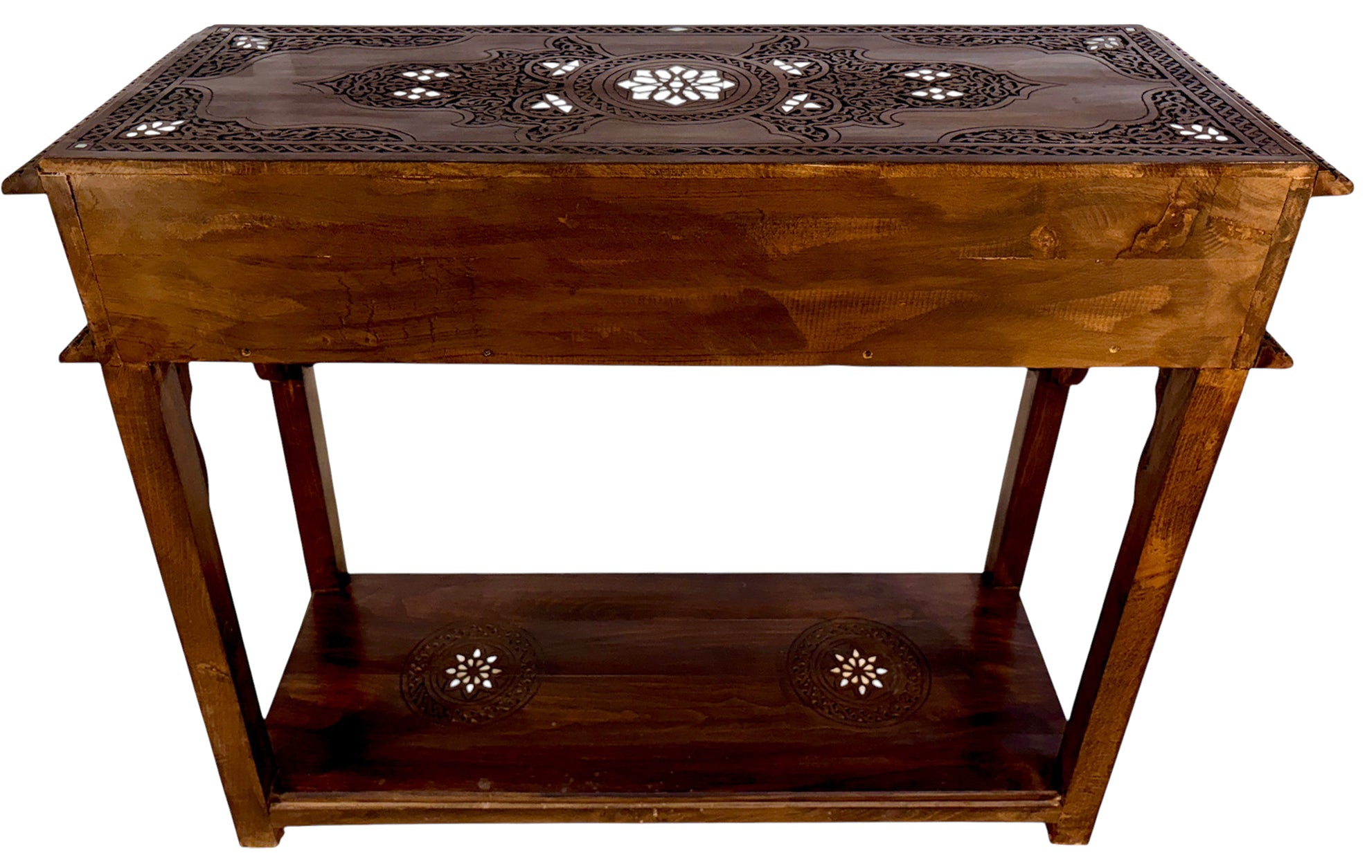 Hand-Carved Wooden Console with Mother-of-Pearl Inlay