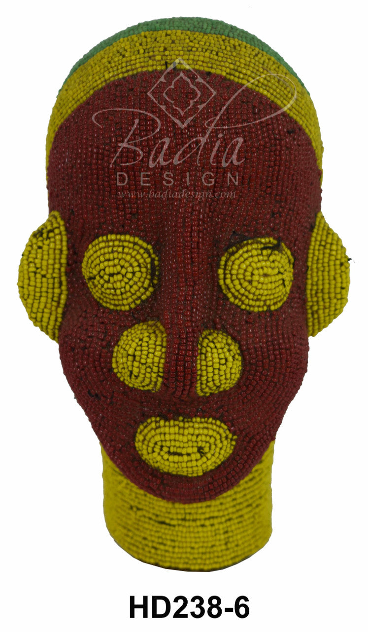 yellow and red Handcrafted Multi-Colored African Beaded Head Sculptures