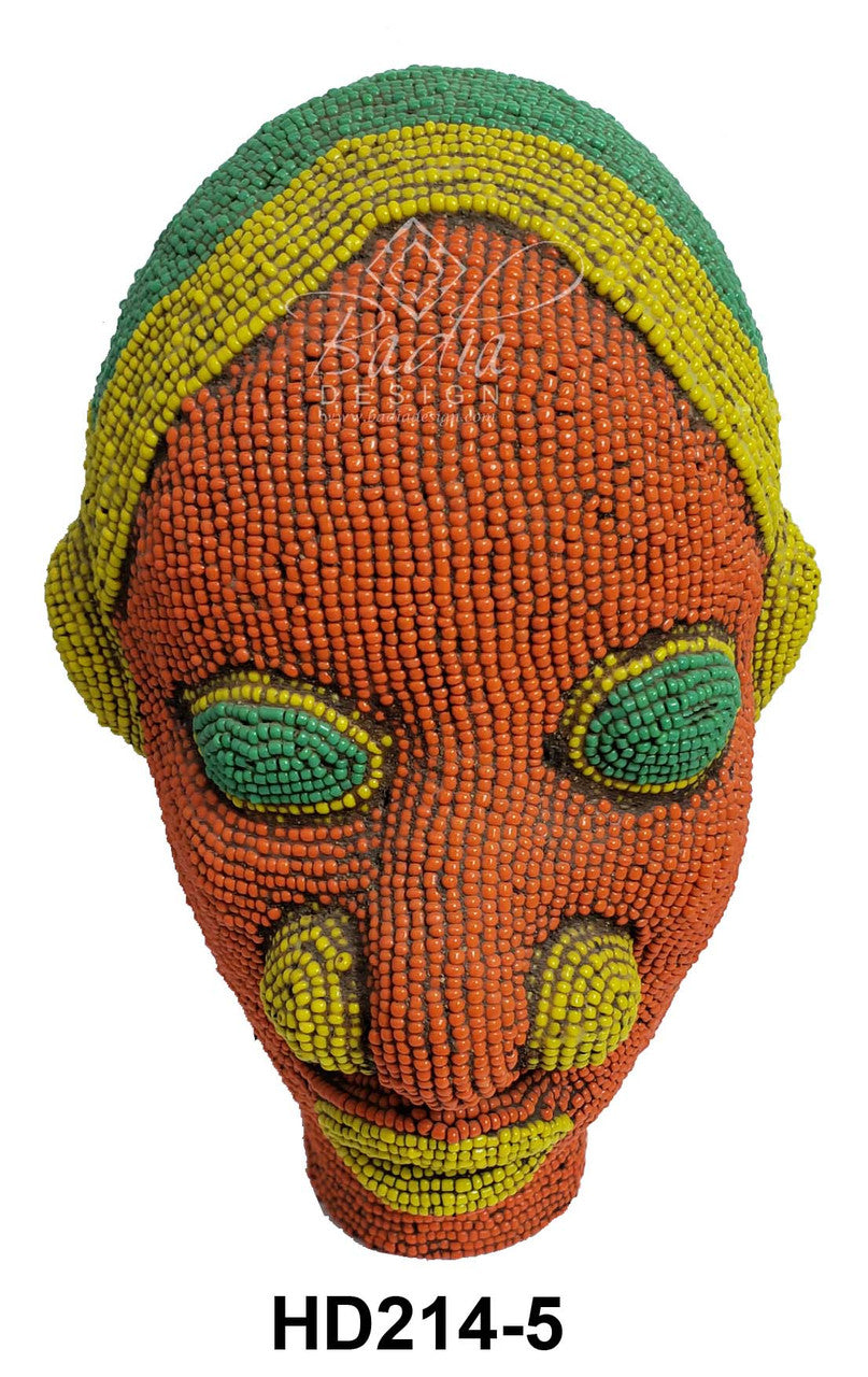 Handmade orange and yellow African Beaded Head Sculptures