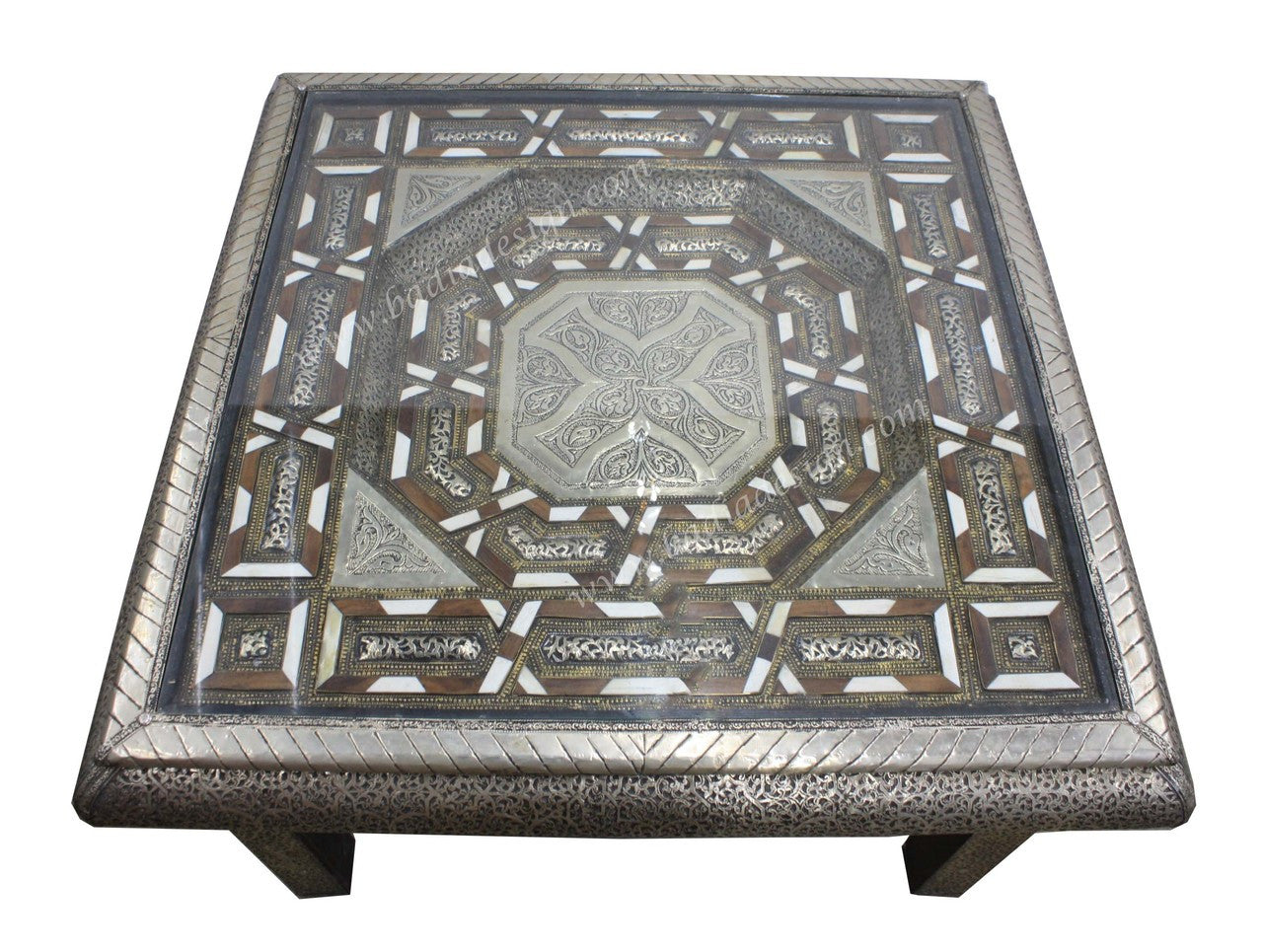 Square Embossed Metal and Bone Table