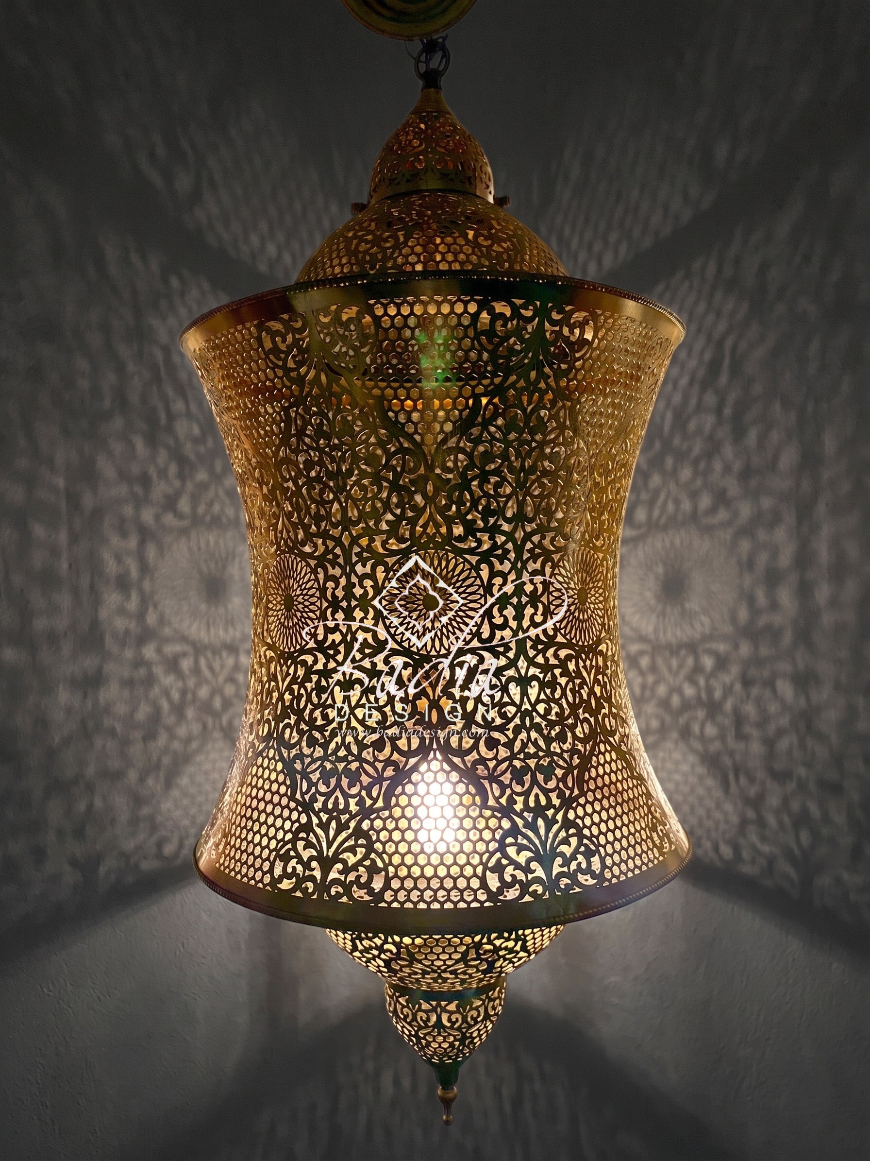 Hourglass-Shaped Moroccan Pierced Brass Chandelier