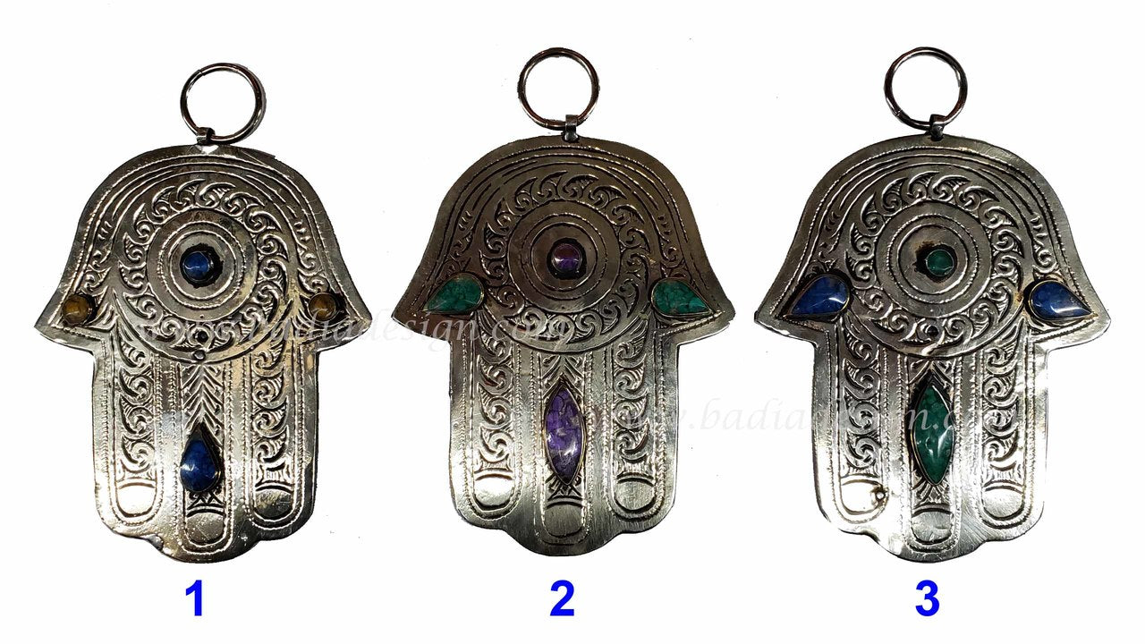 Moroccan Khamsa Hand Pendant with Colorful Resin Eyelets