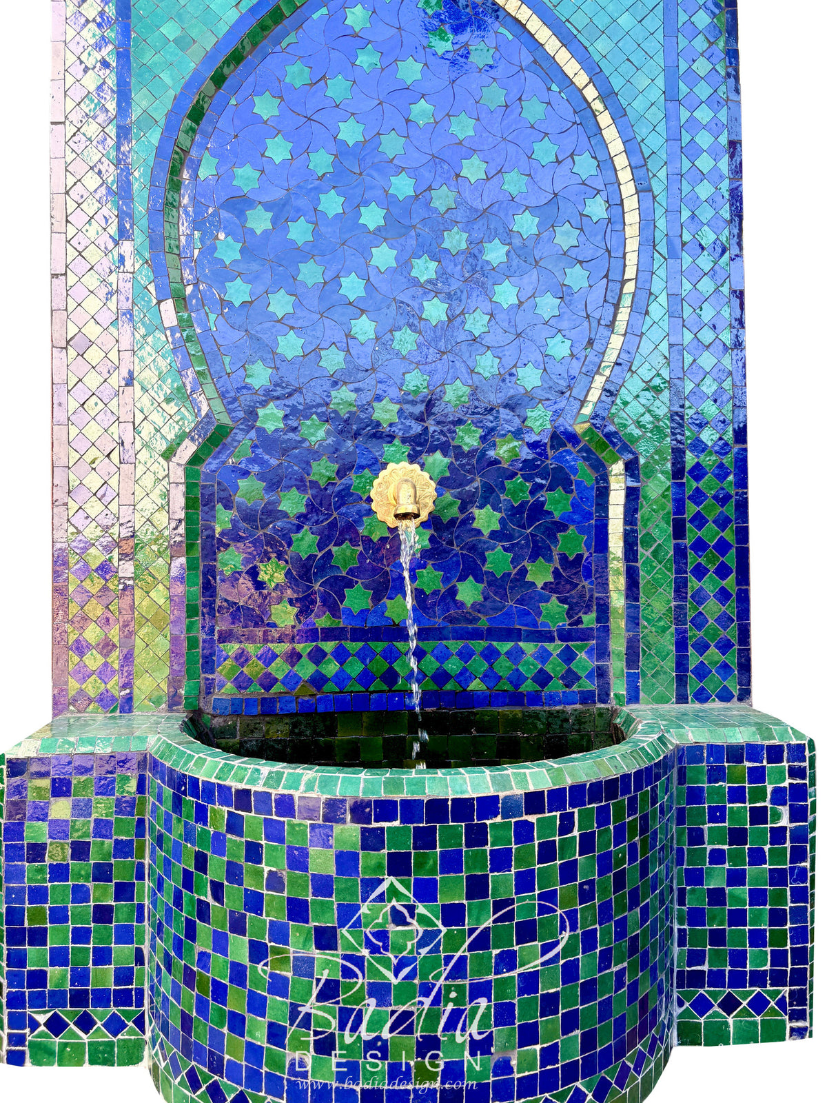 Large Blue and Green Mosaic Tile Water Fountain