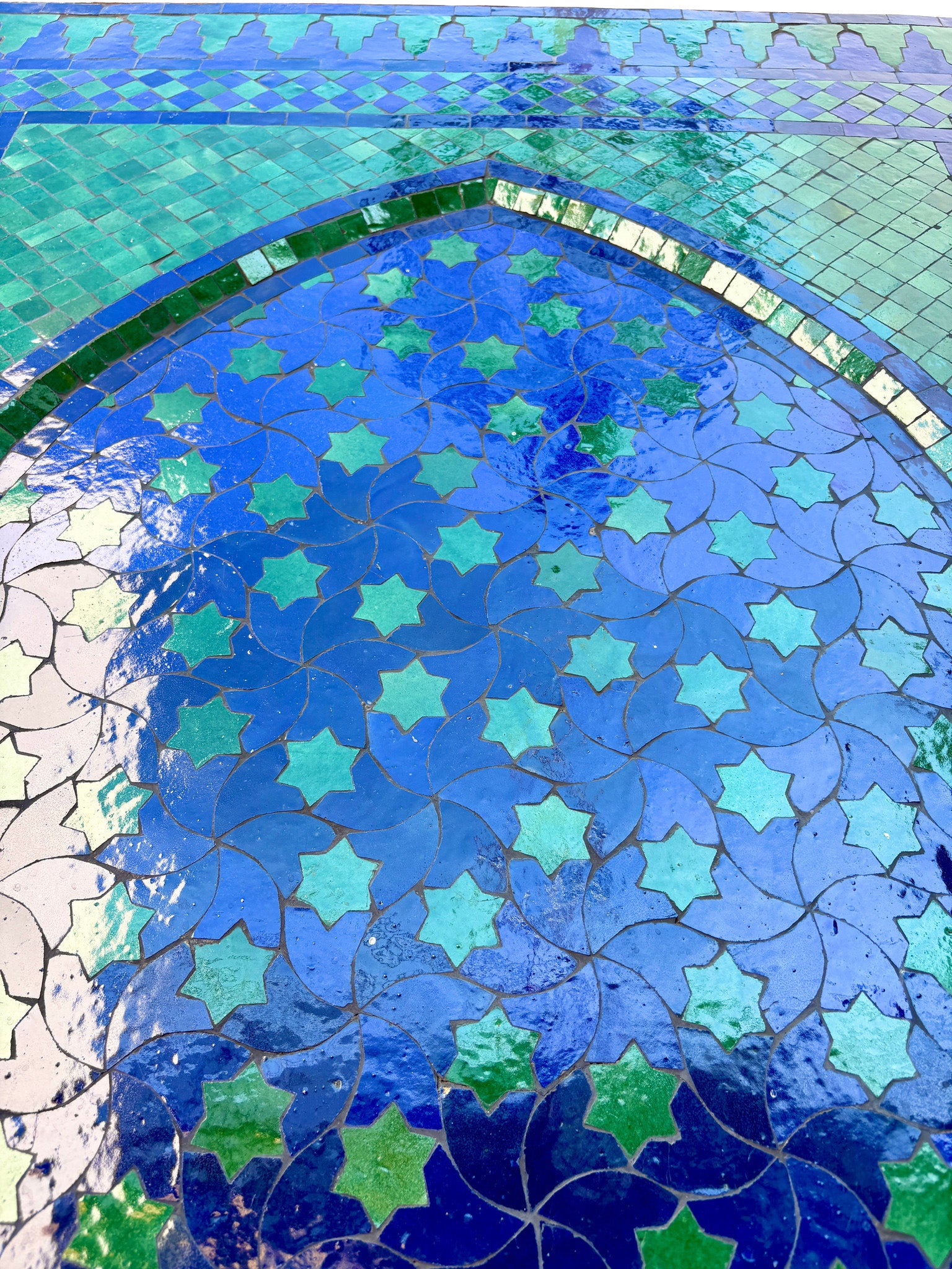 Large Blue and Green Mosaic Tile Water Fountain