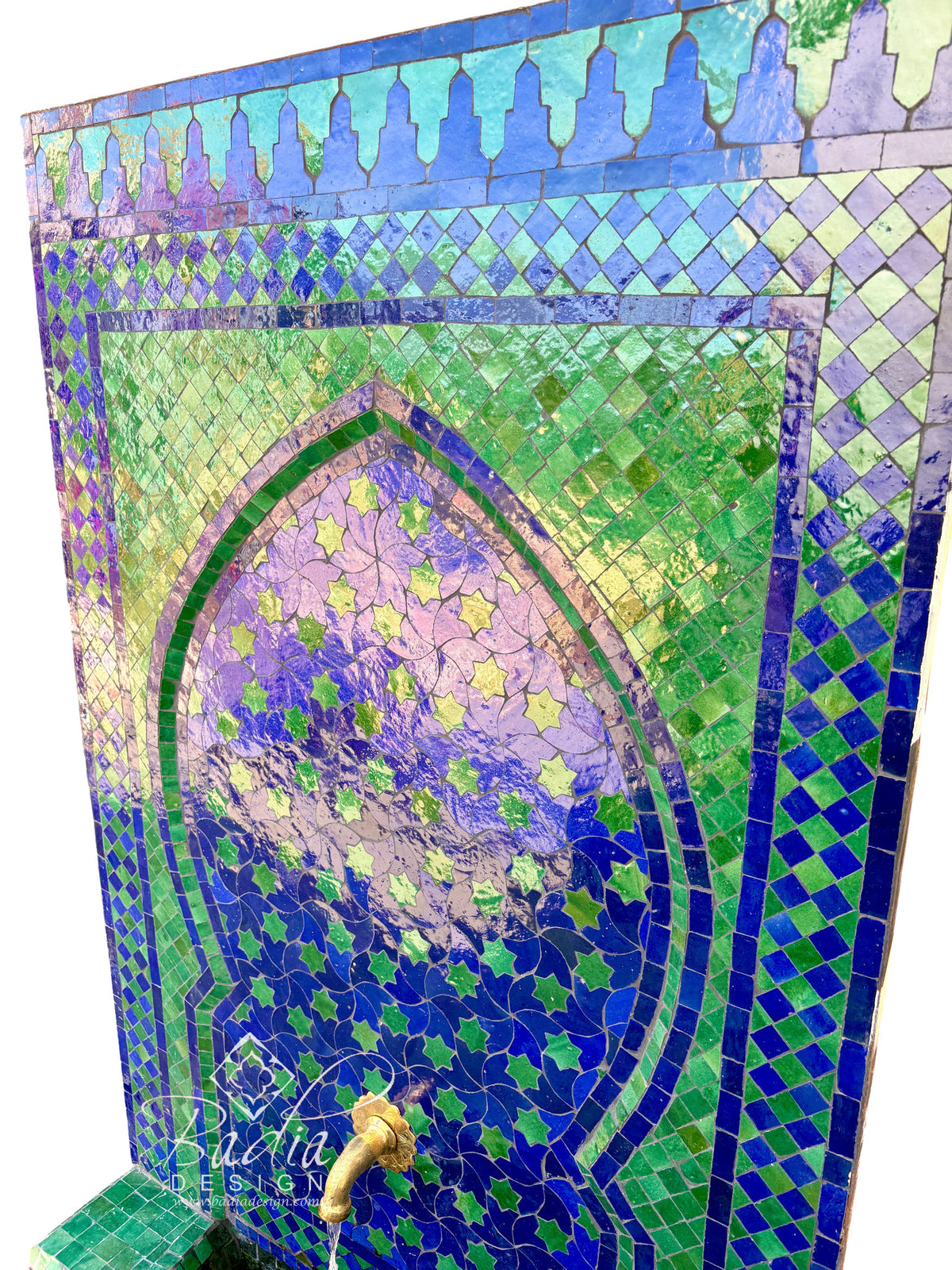Large Blue and Green Mosaic Tile Water Fountain