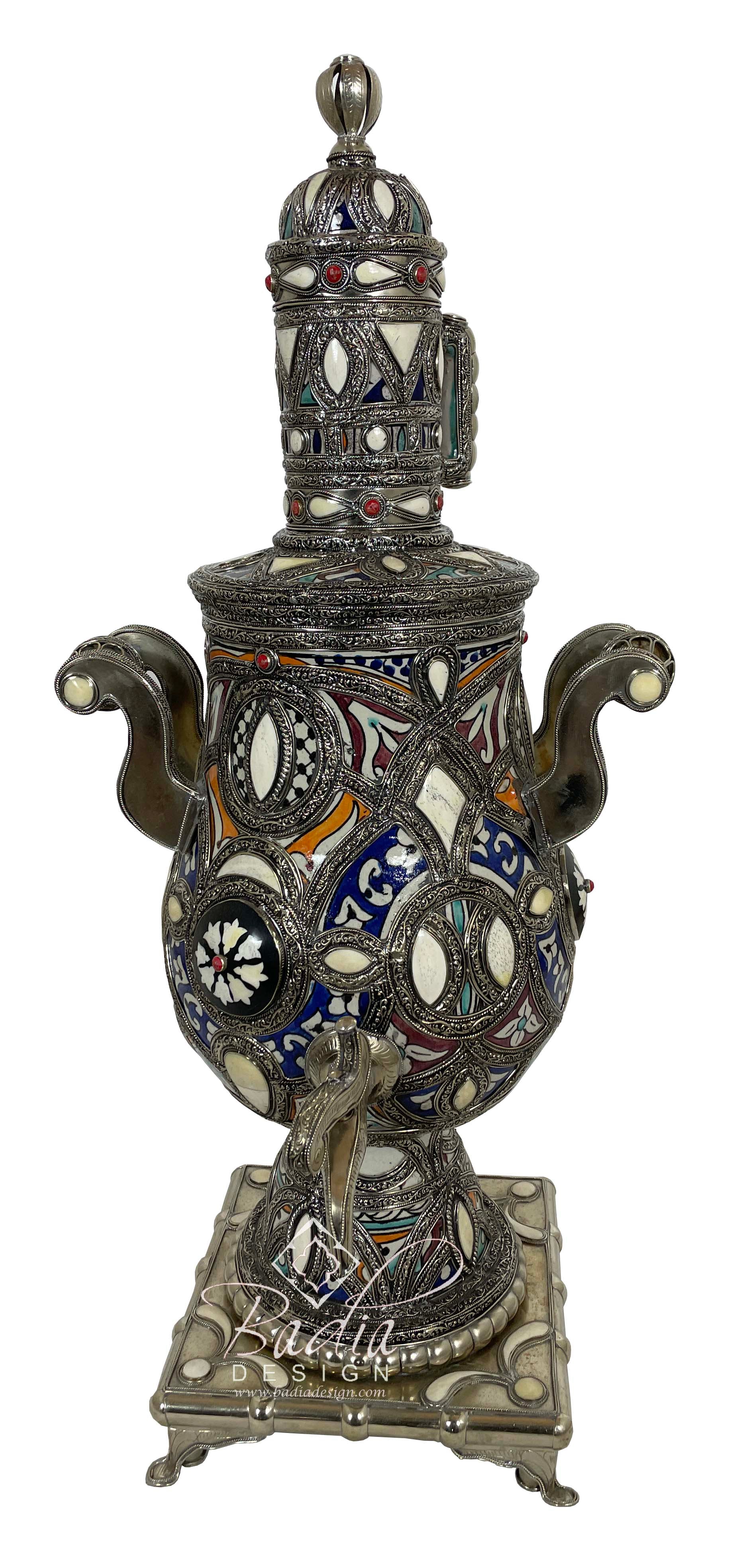 Intricate Metal Inlay Ceramic Liquid Dispenser