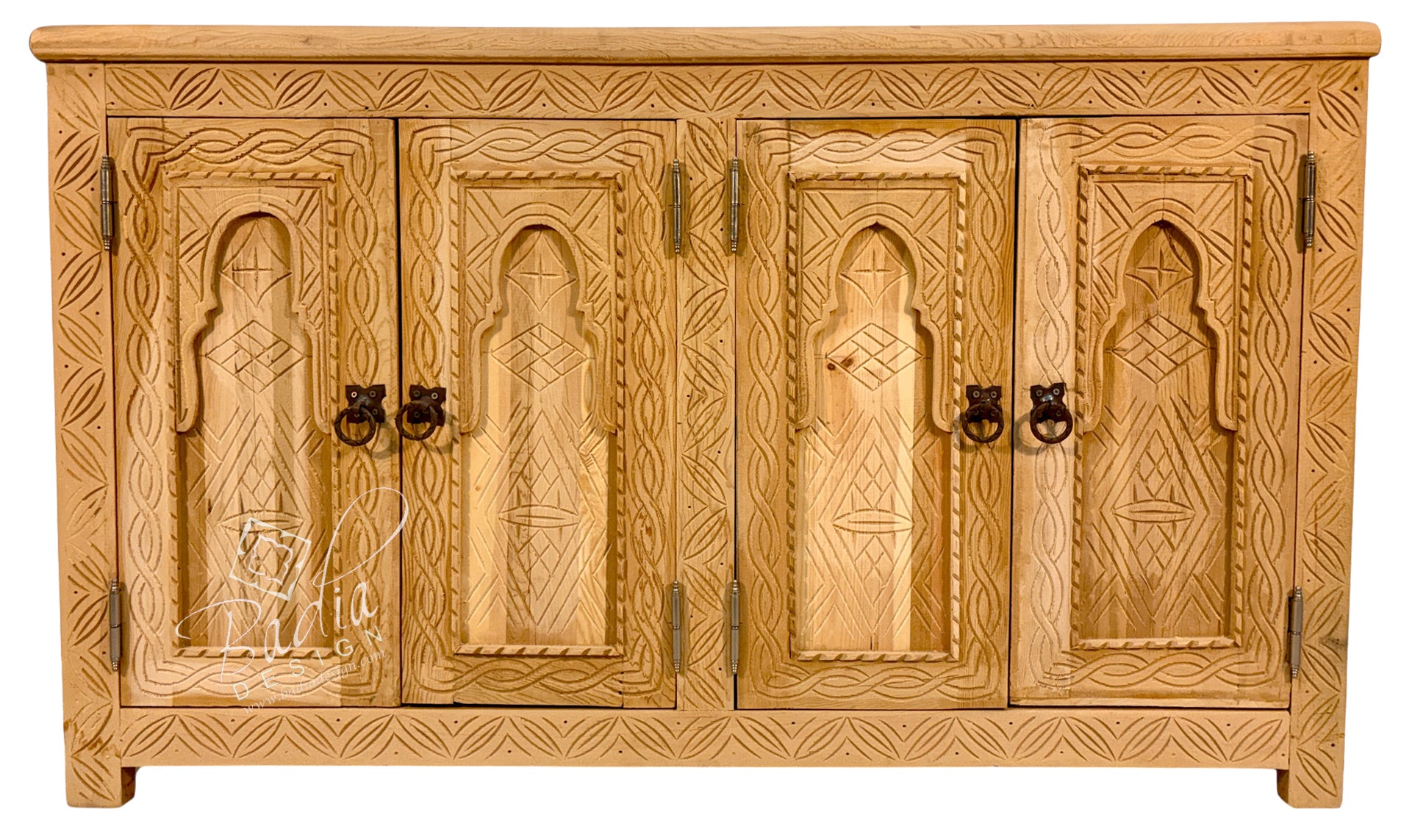 Large Unstained Carved Wood Cabinet