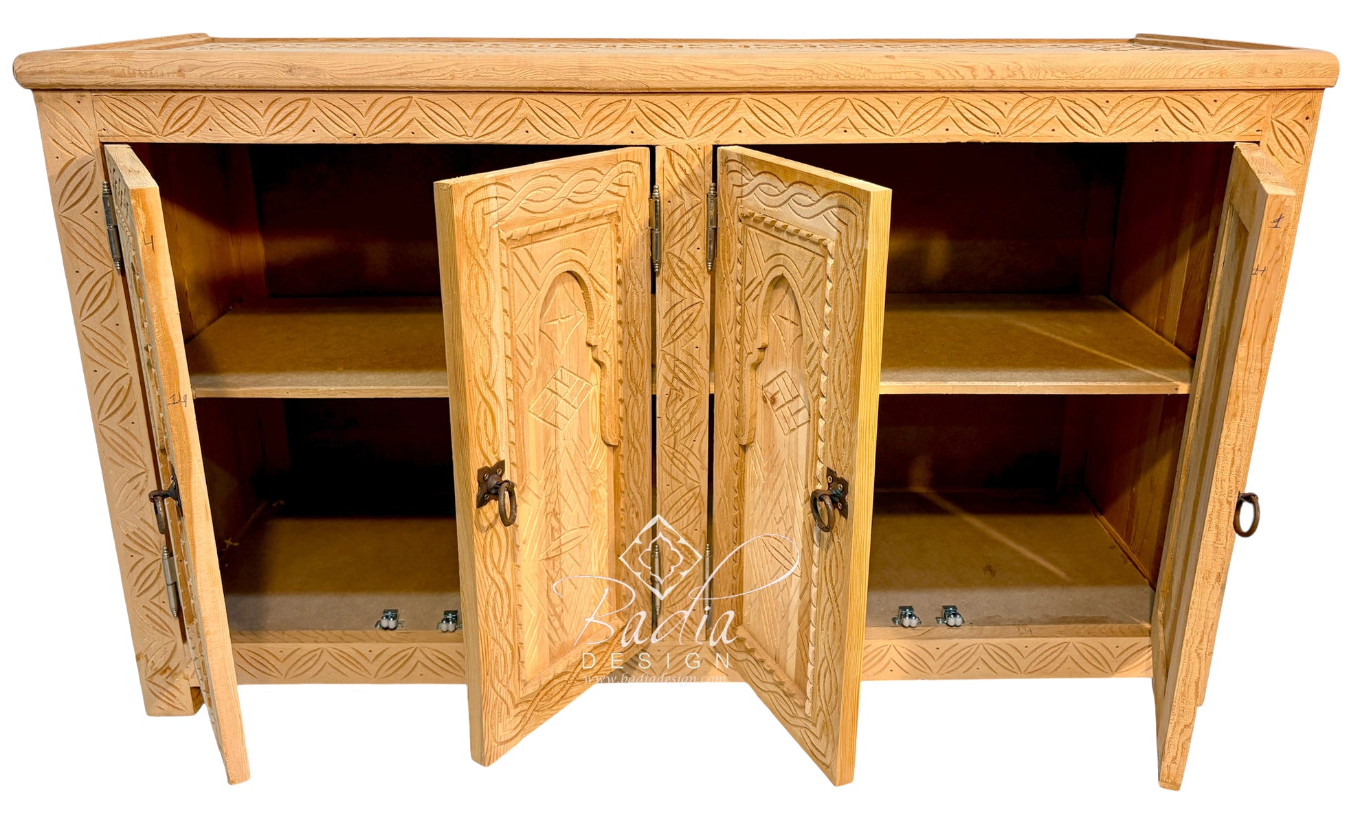 Large Unstained Carved Wood Cabinet