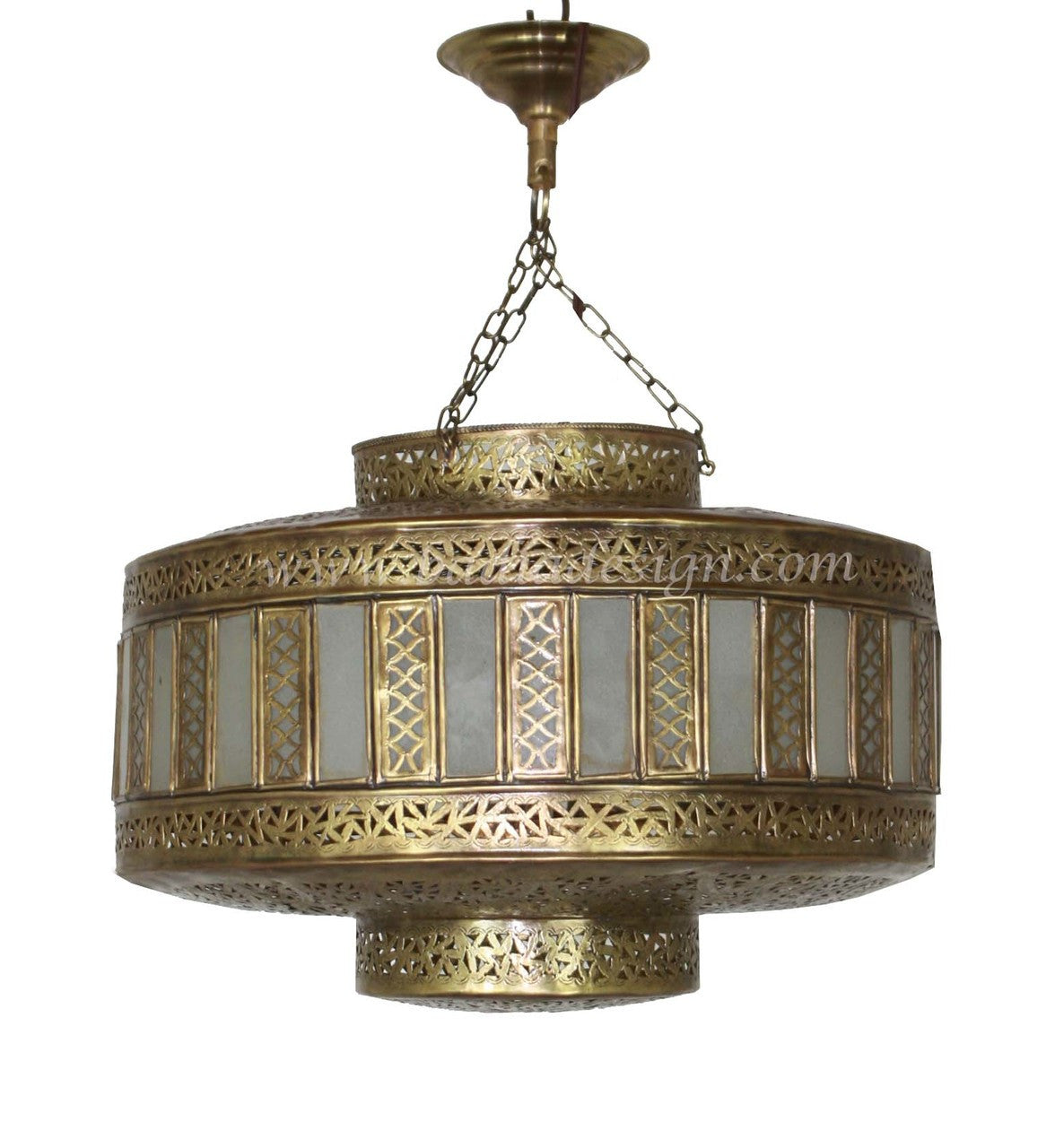 Handcrafted Moroccan Brass Chandelier with White Glass