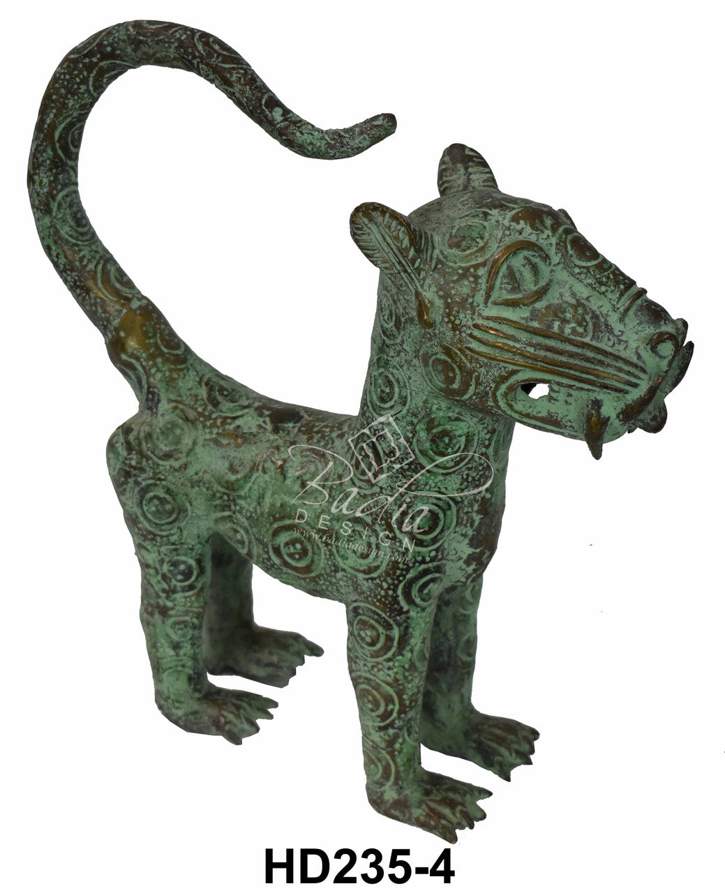 Upright Solid Metal Sculpted African Saber-Toothed Tigers