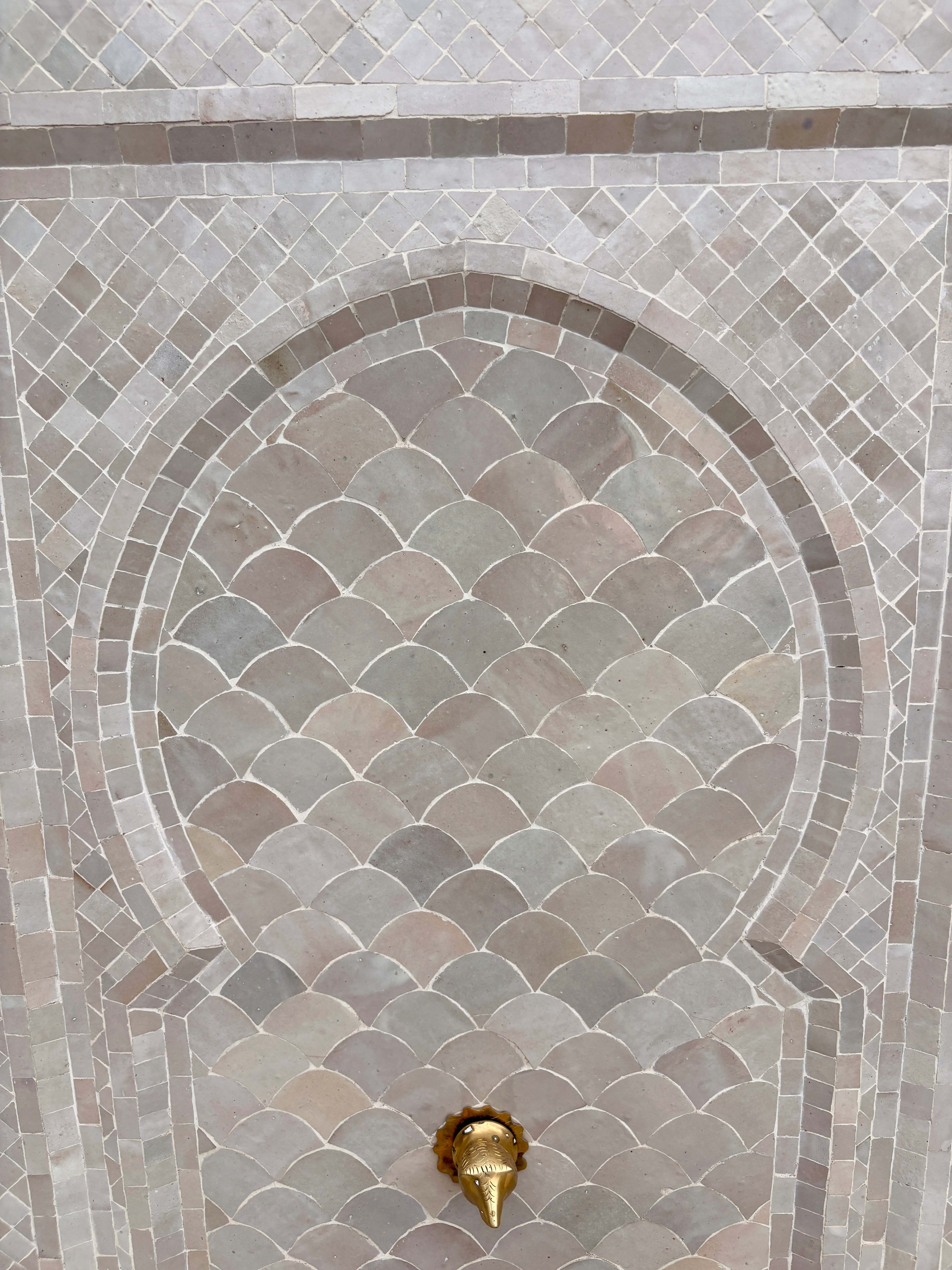 Beige Zellige Tile Wall Fountain with Inner Arched Design