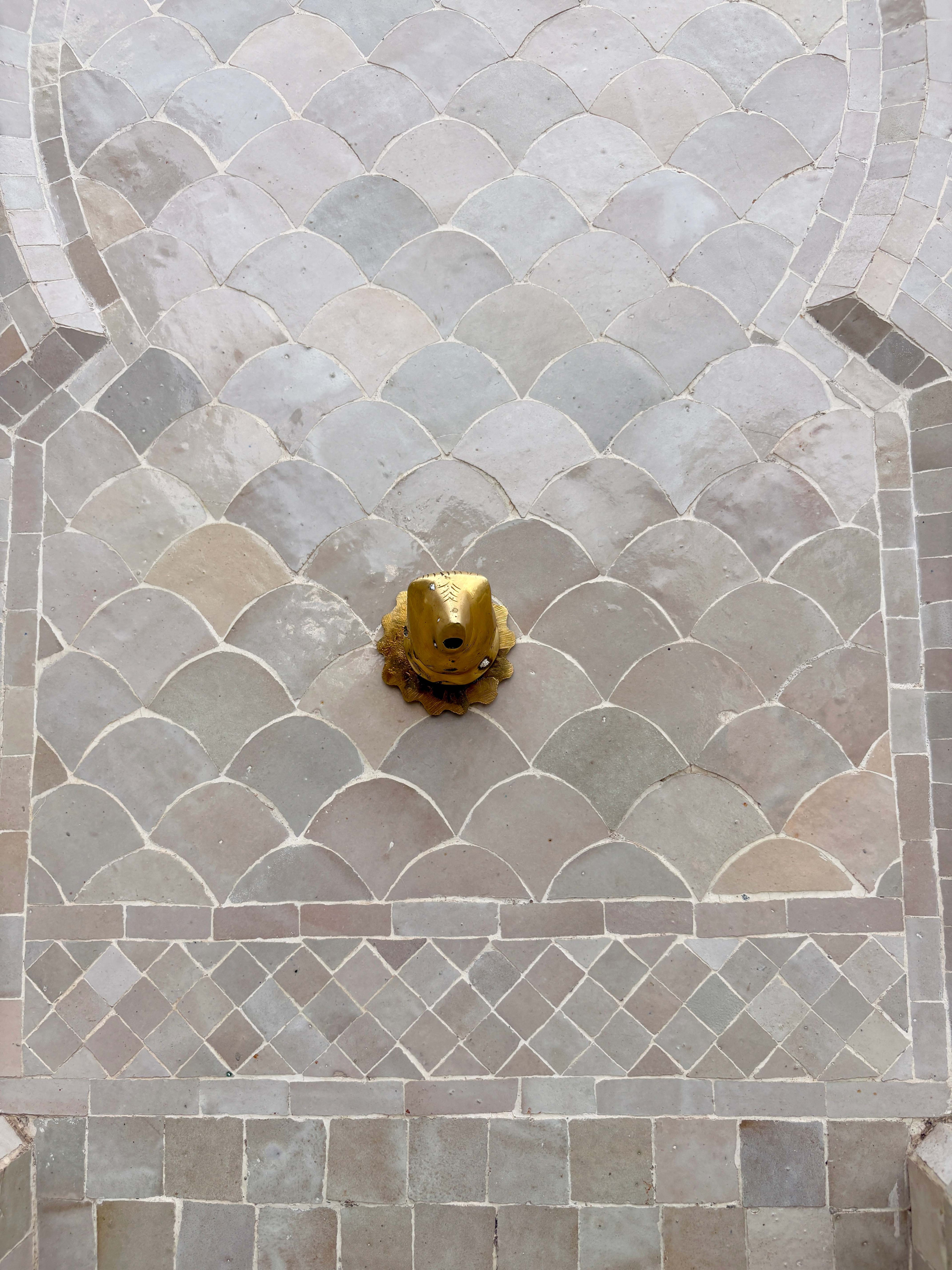 Beige Zellige Tile Wall Fountain with Inner Arched Design