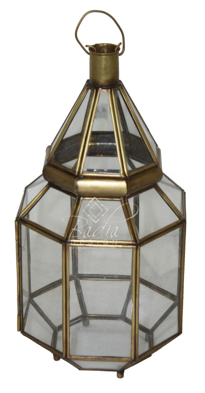Moroccan Brass Desktop Lantern with Clear Glass