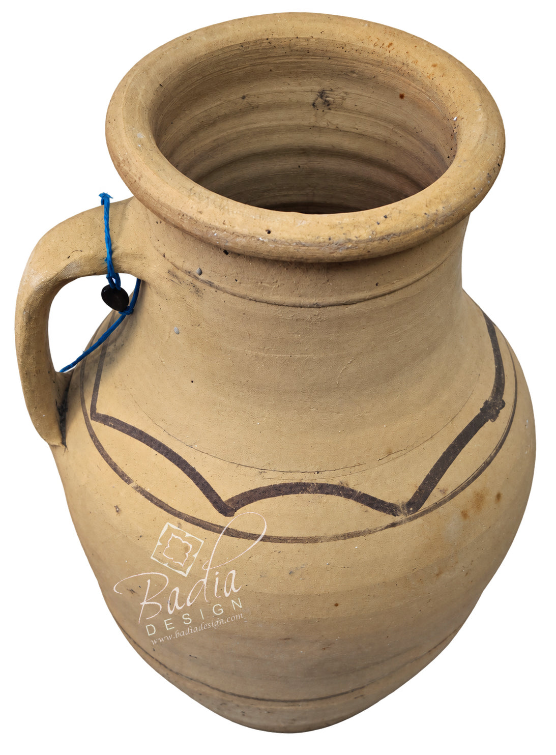 Decorative Beige Clay Planter with Painted Design