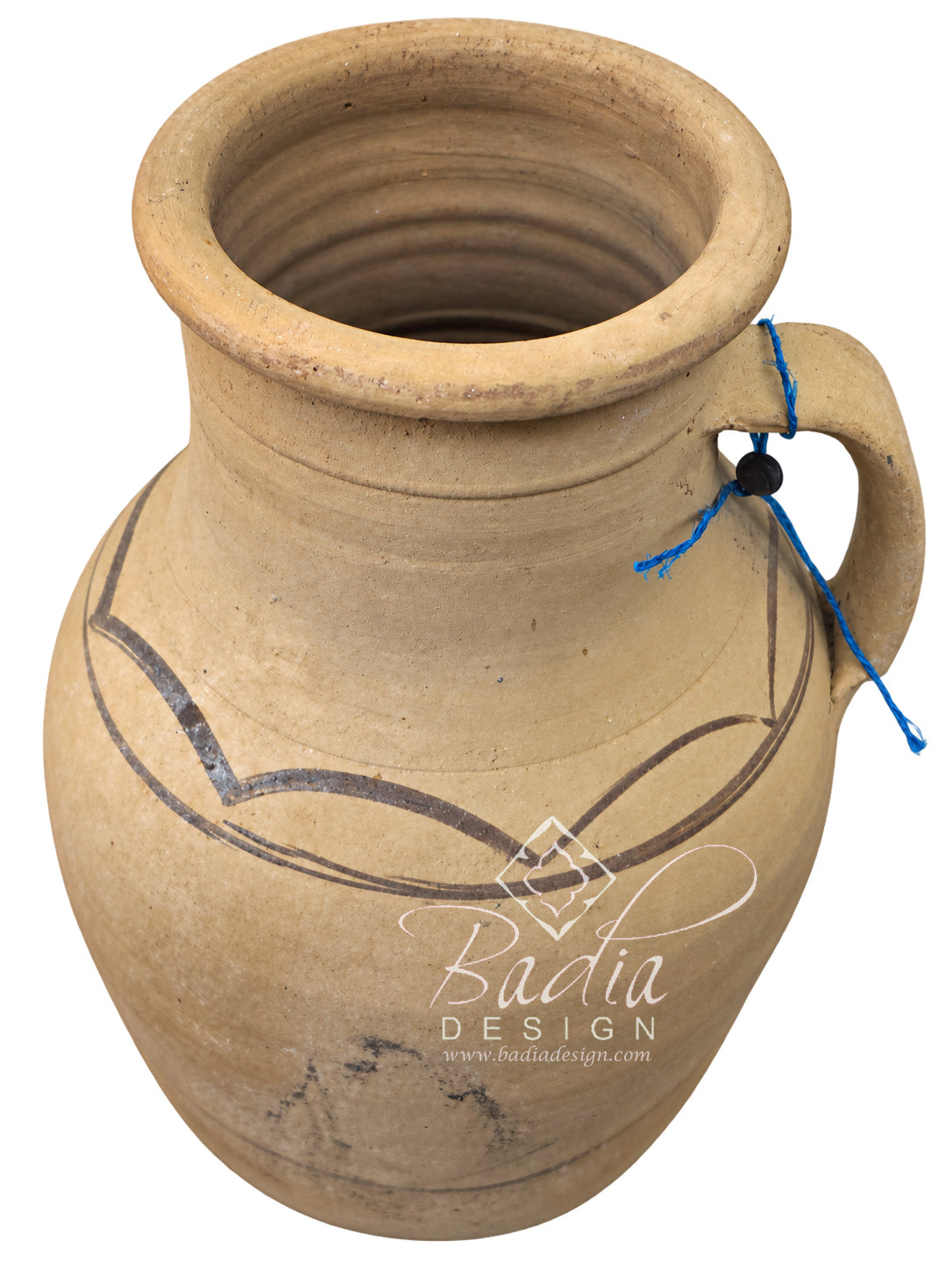 Decorative Beige Clay Planter with Painted Design