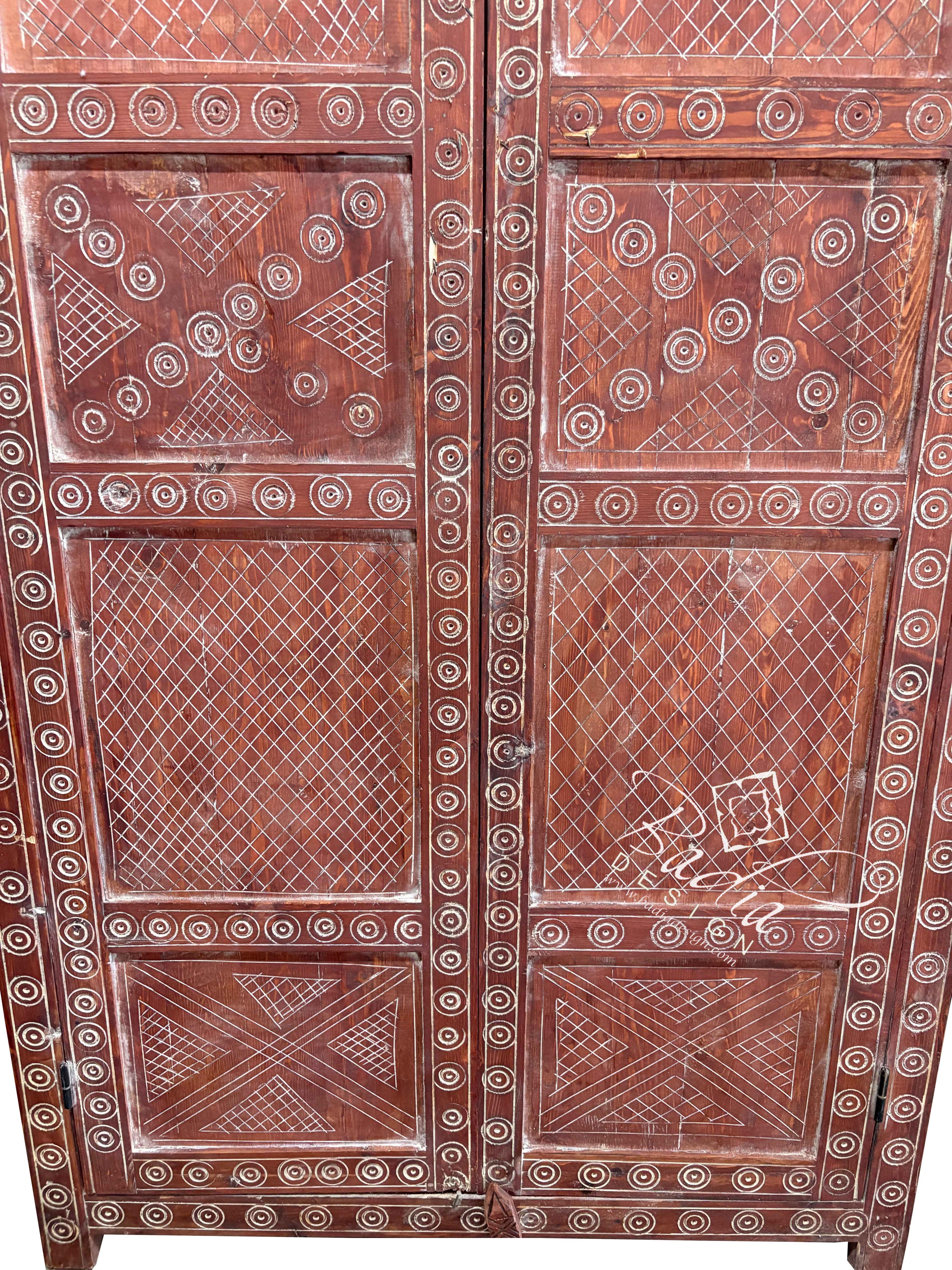 Decorative Red Wooden Door with Traditional Carved Patterns