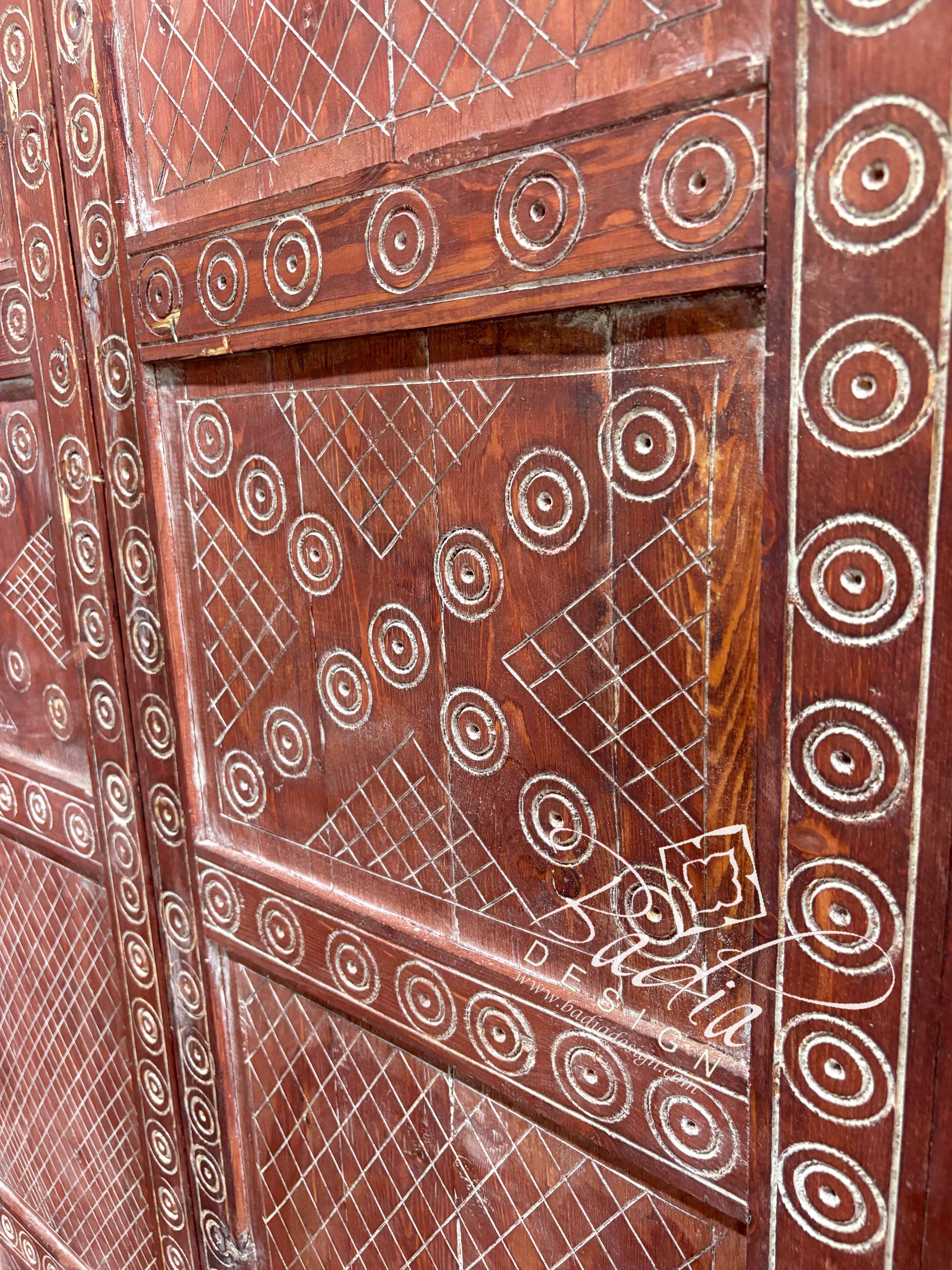 Decorative Red Wooden Door with Traditional Carved Patterns