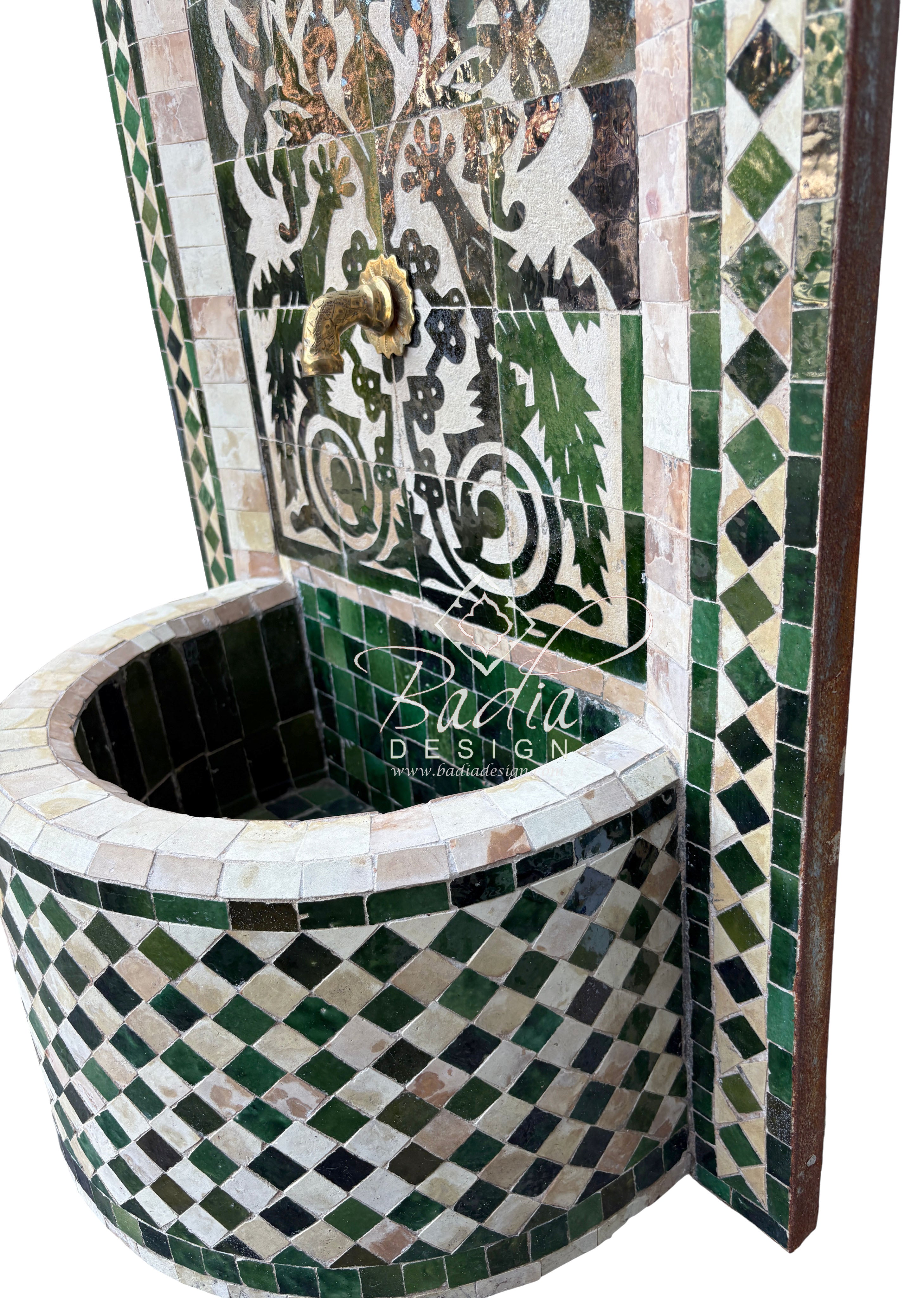 Emerald Green and Beige Moroccan Tile Water Fountain
