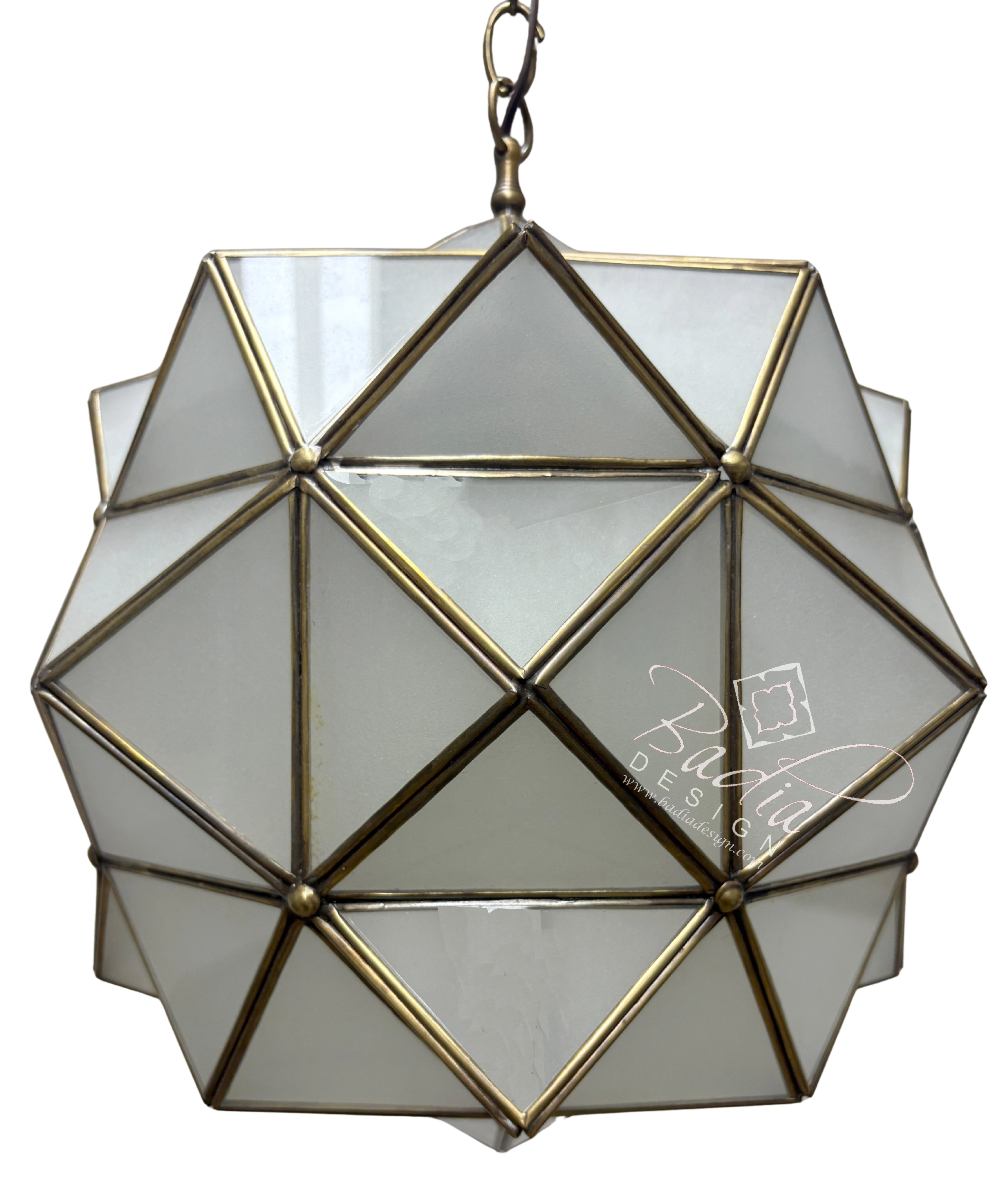 Moroccan Geometric Brass and Glass Lantern