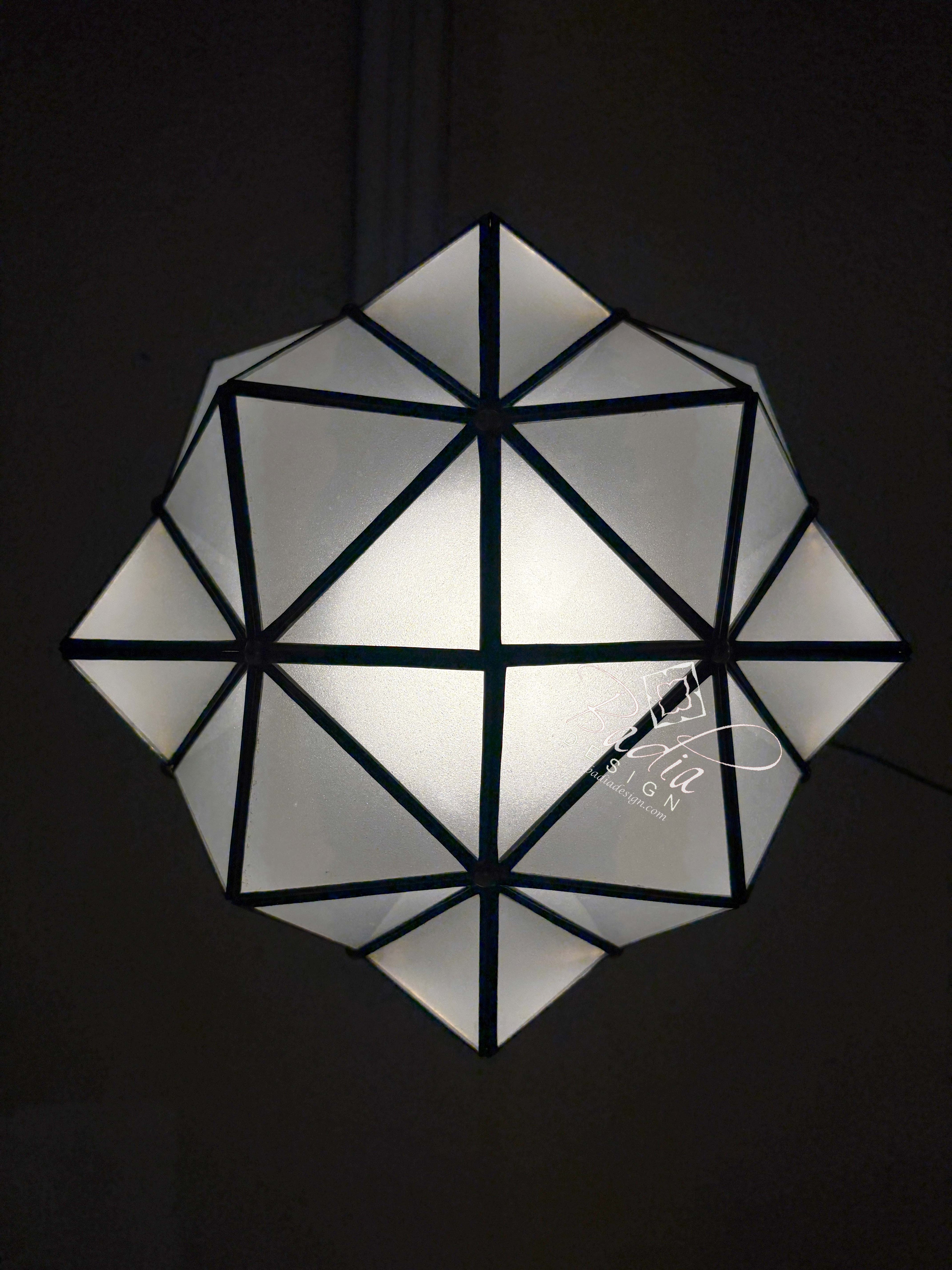 Moroccan Geometric Brass and Glass Lantern