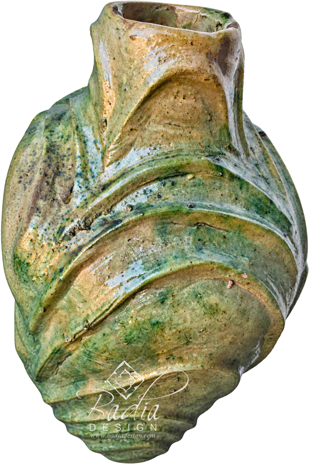 Moroccan Sculptural Glazed Tamegroute Planters in Green