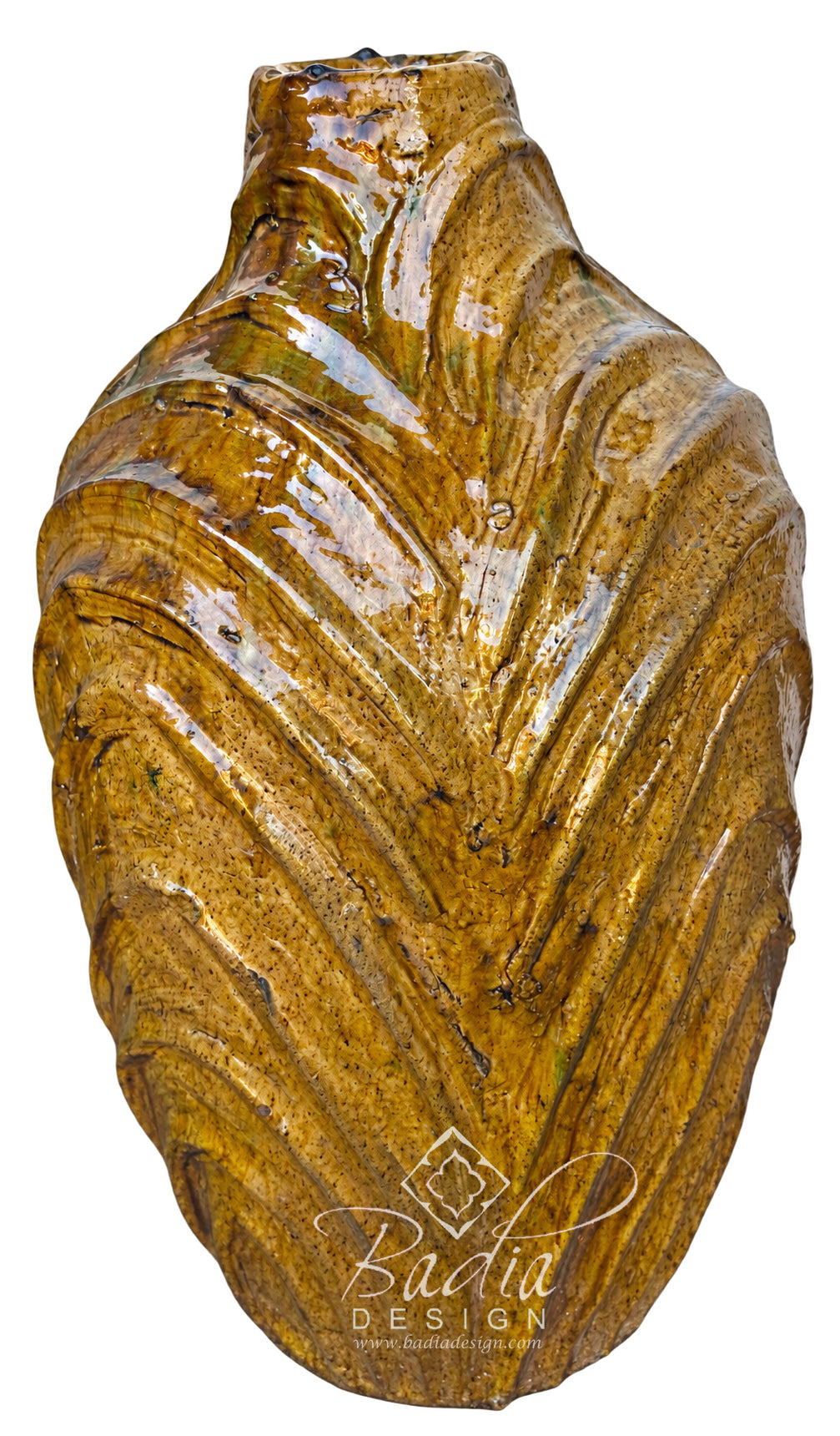 Moroccan Sculptural Glazed Tamegroute Planters in Mustard