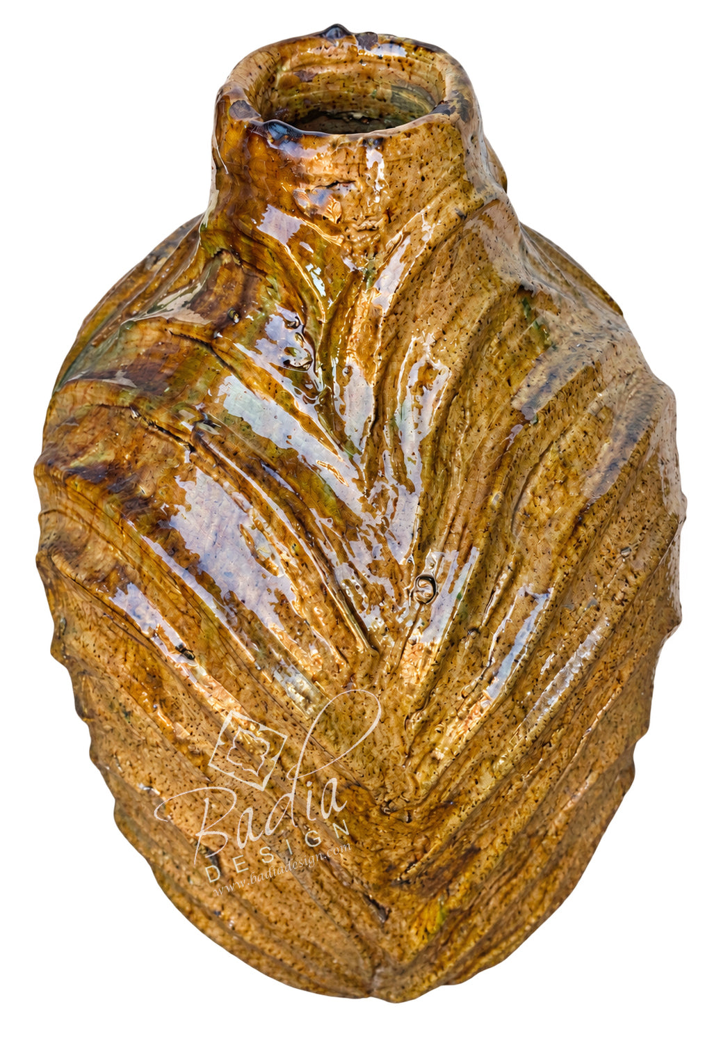 Moroccan Sculptural Glazed Tamegroute Planters in Mustard