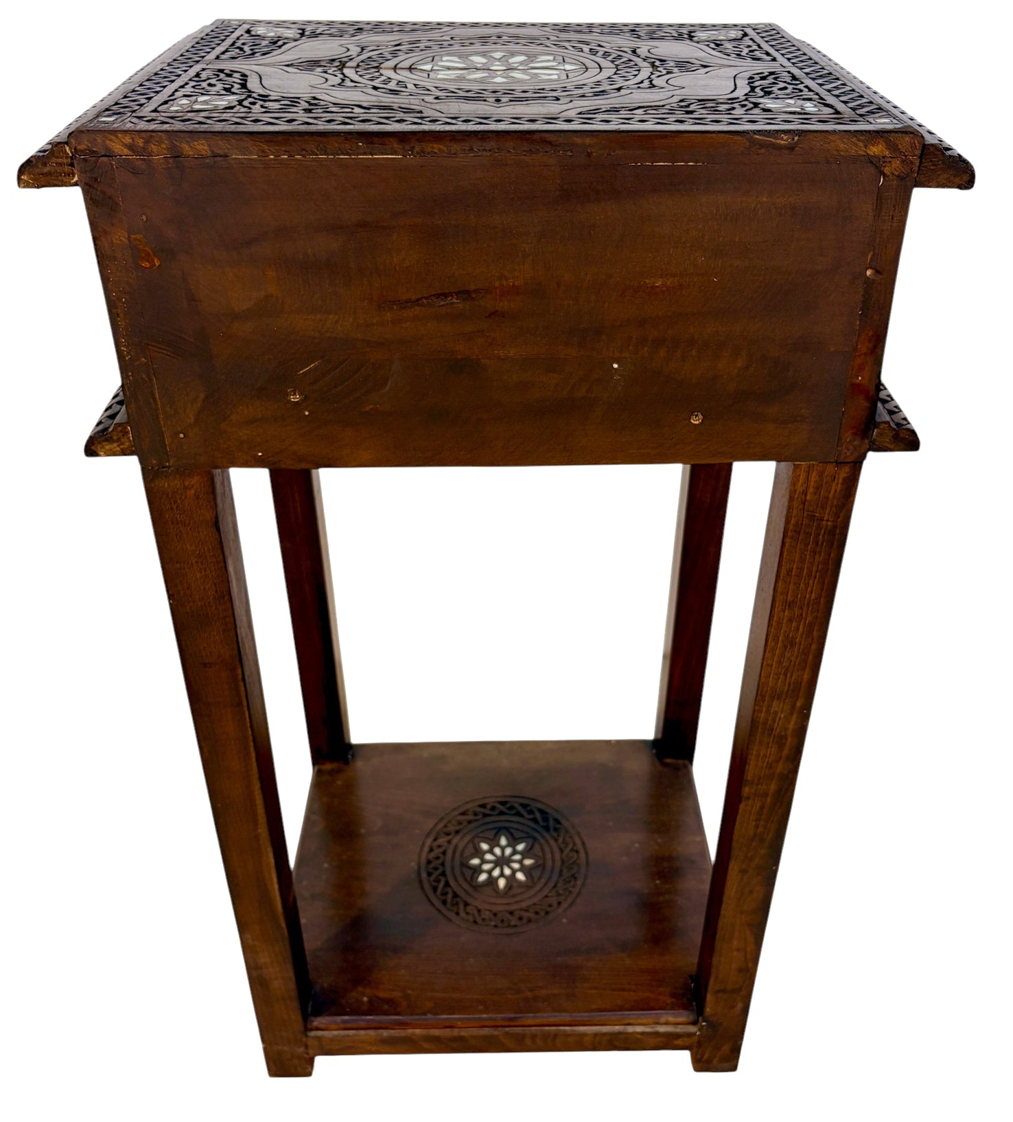 Hand-Carved Wooden Console with Mother-of-Pearl Inlay