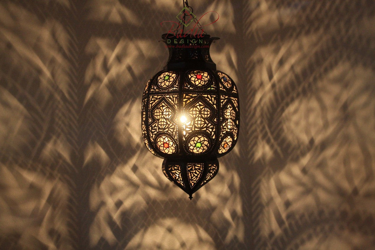 Hanging Lantern with Multi Color Glass