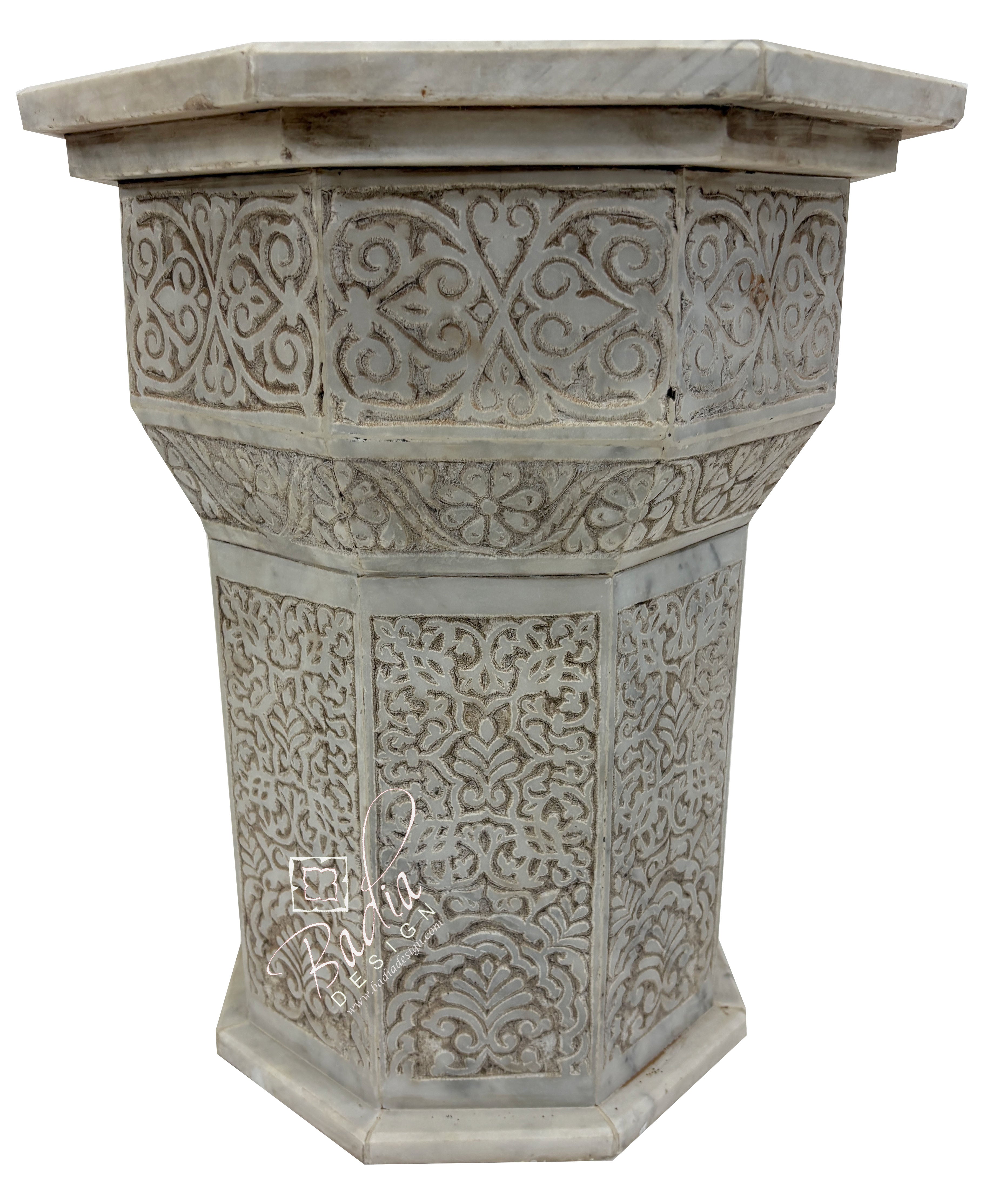 Marble Side Table with Hand Painted Zellige Tile Top