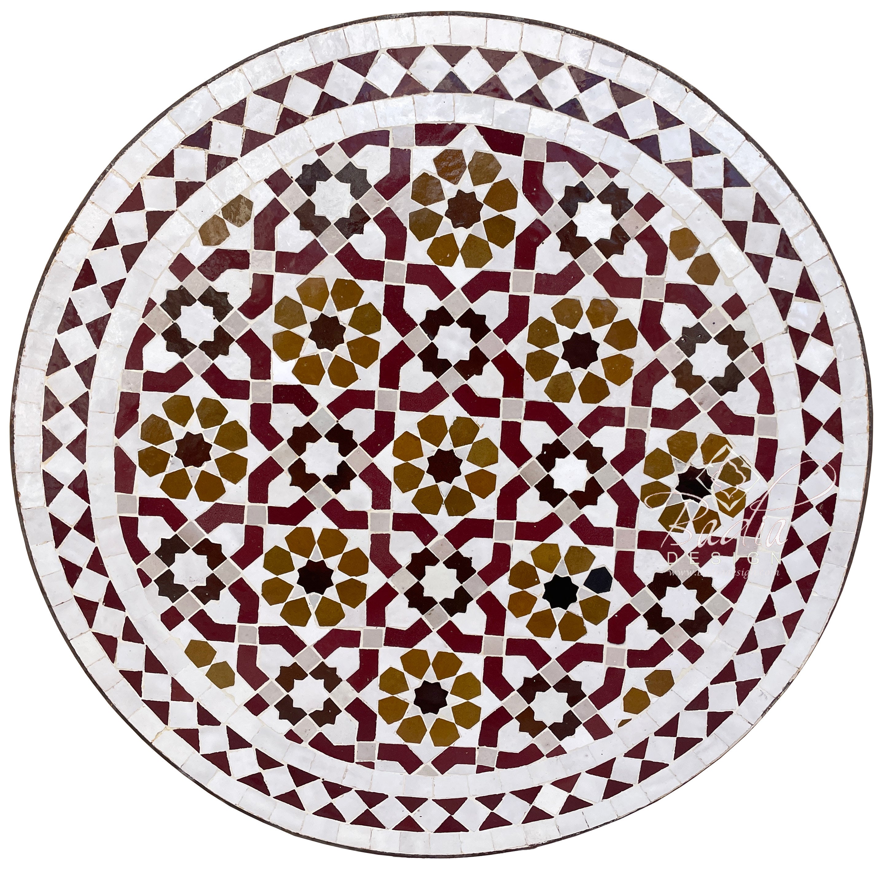 White and Multi-Color Moroccan Intricately Designed Round Tile Table Top