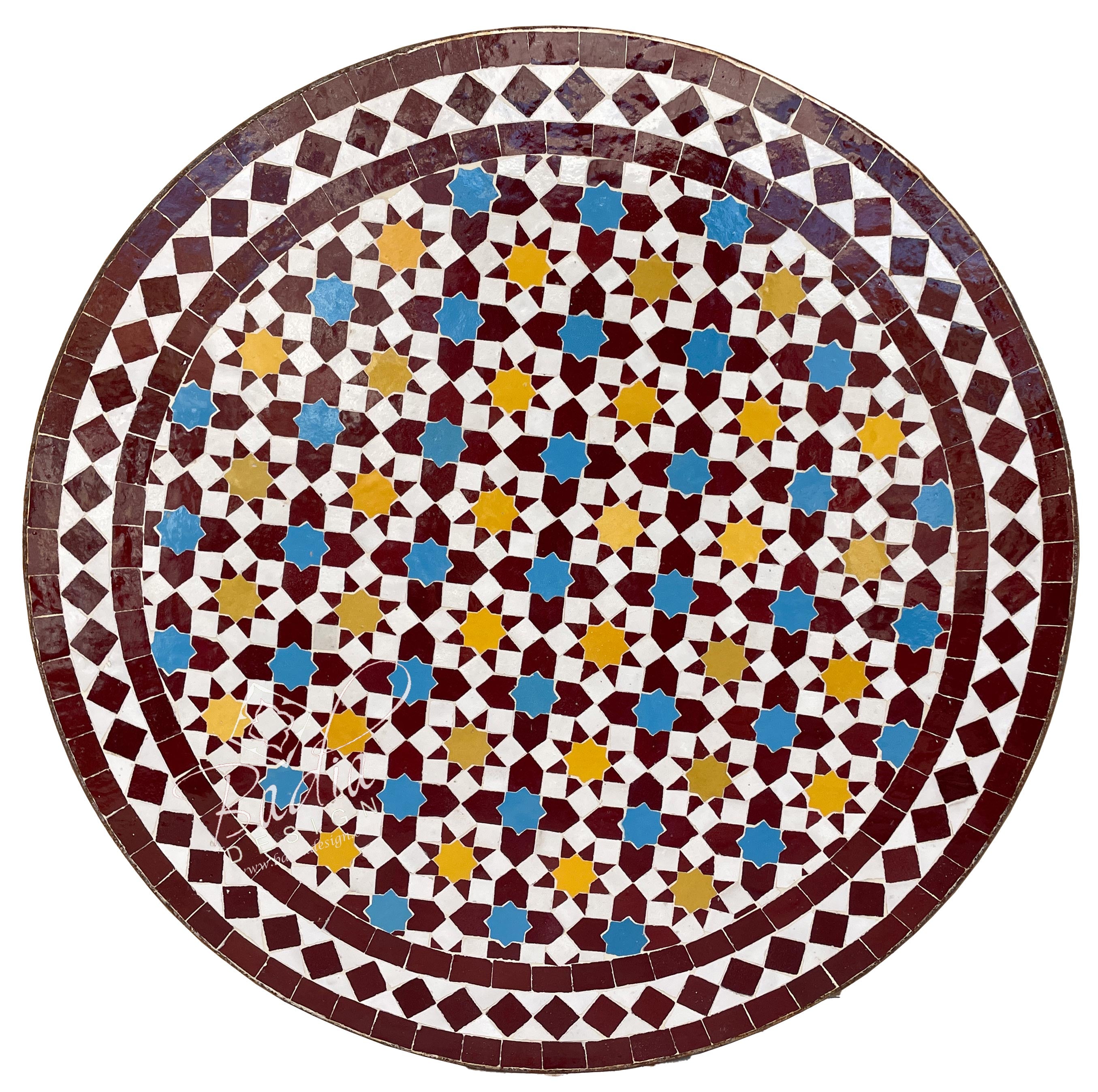 Red and Multi-Color Moroccan Intricately Designed Round Tile Table Top