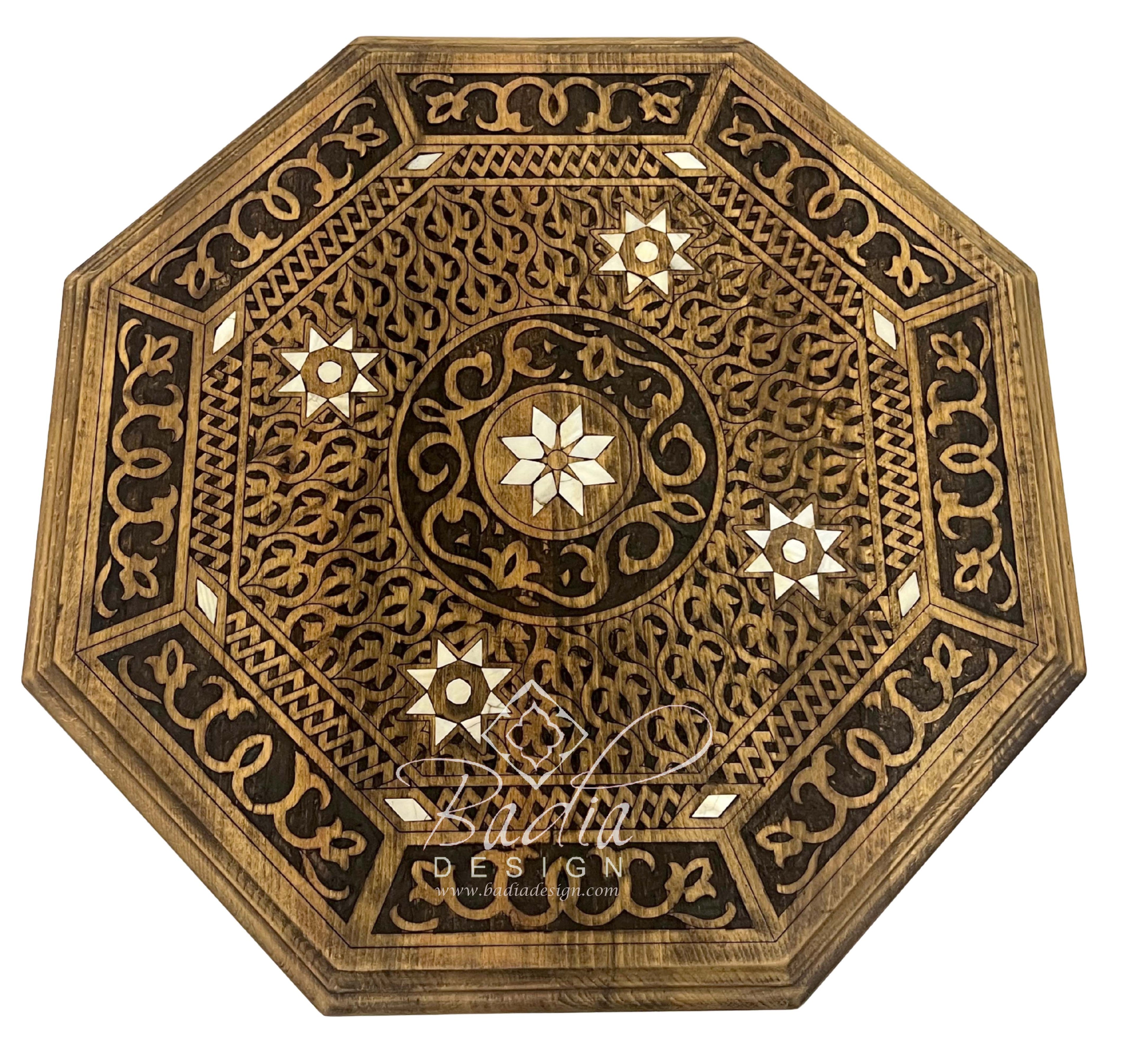 Moroccan Mother of Pearl Inlay Hand Carved Accent Table Top