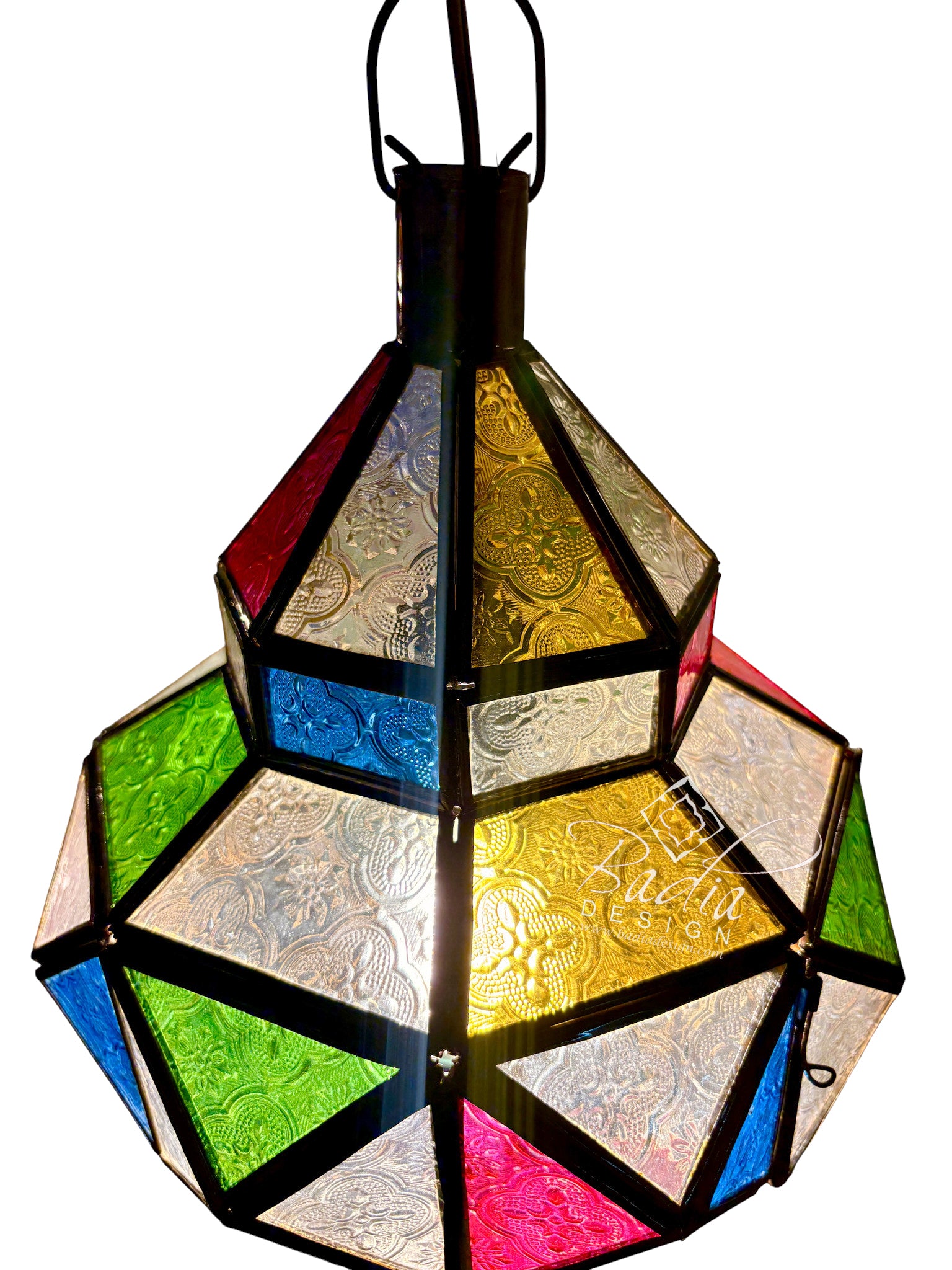 Multi-Color Stained Glass Hanging Lantern