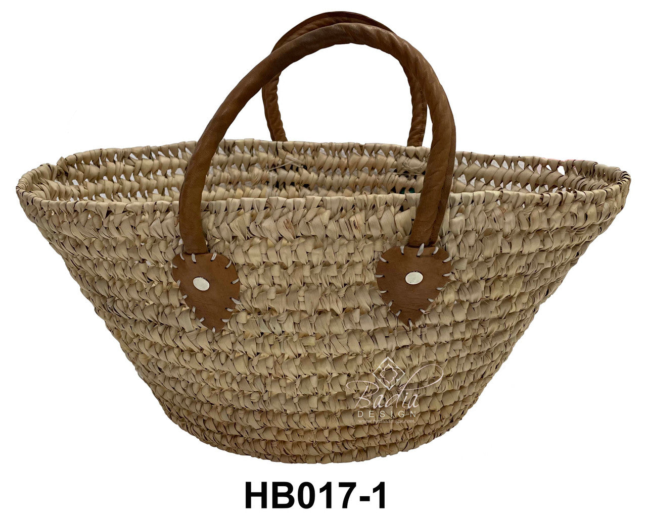 Moroccan Natural Color Handwoven Straw Handbag with Leather Handle